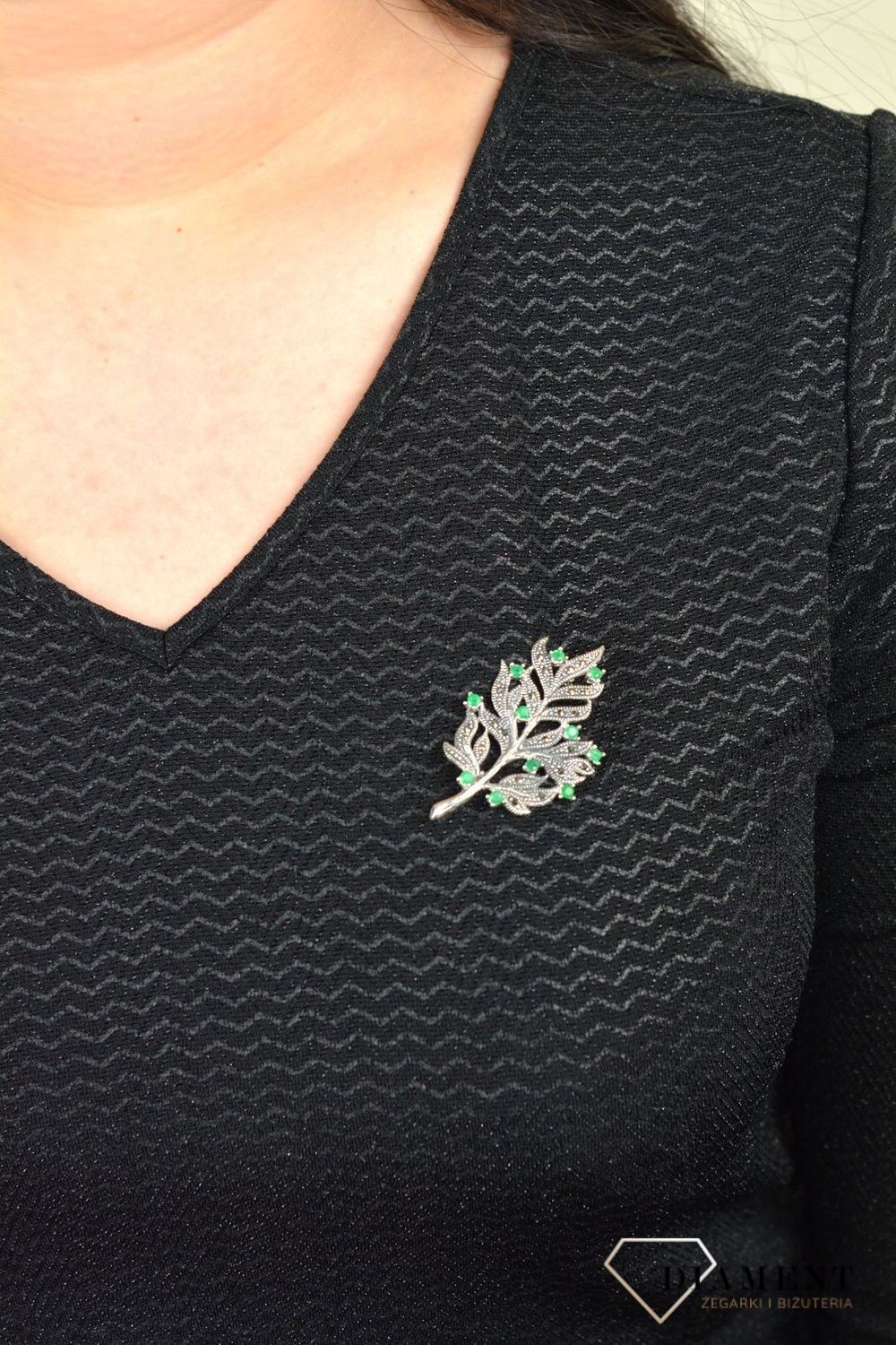 Broszka srebrna z kamieniami naturalnymi 'Jesienny Liść' DIA-BRO-3944-925.jpg