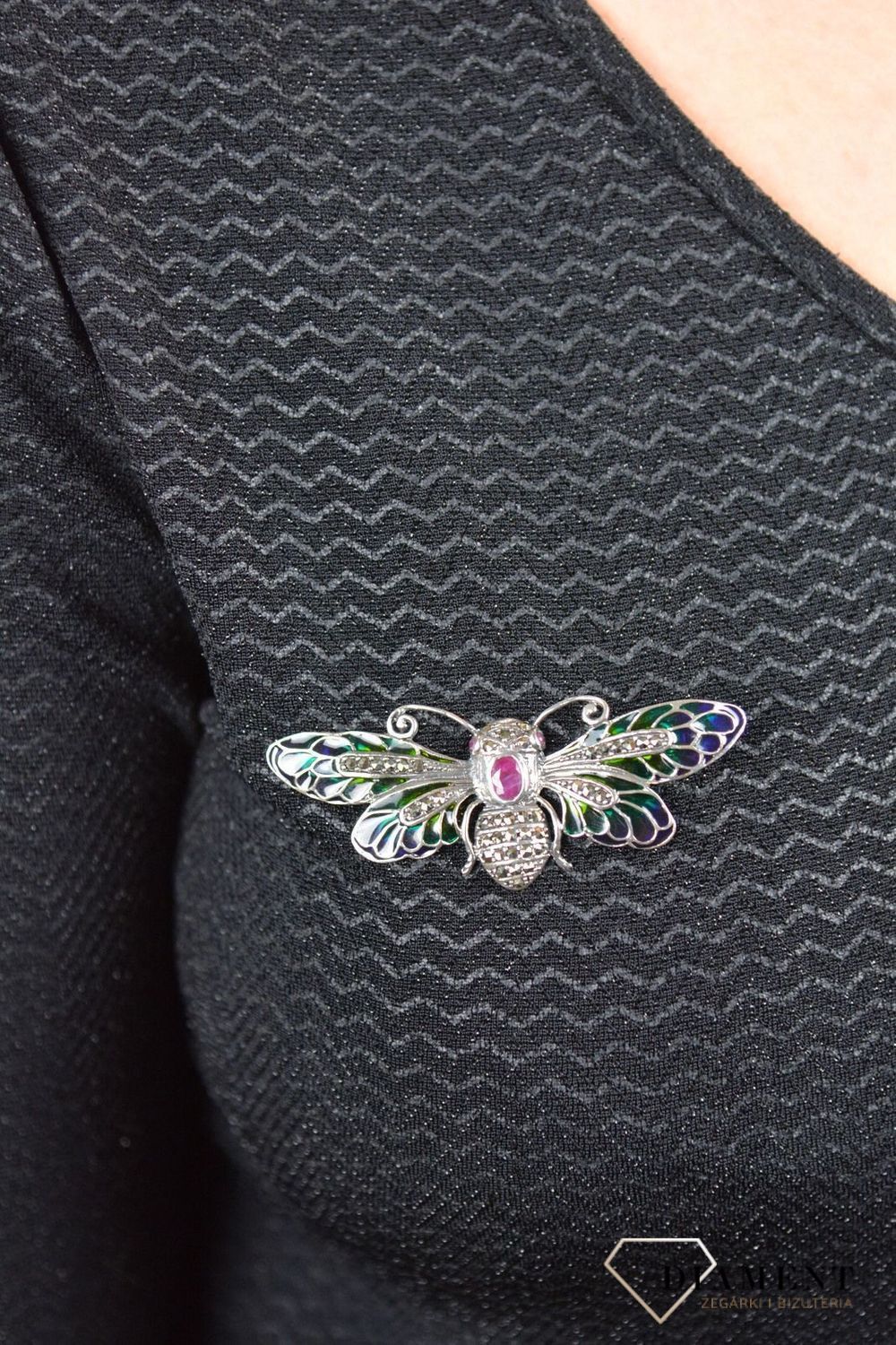 Broszka srebrna 'Kolorowa Ćma' DIA-BRO-3945-925.jpg