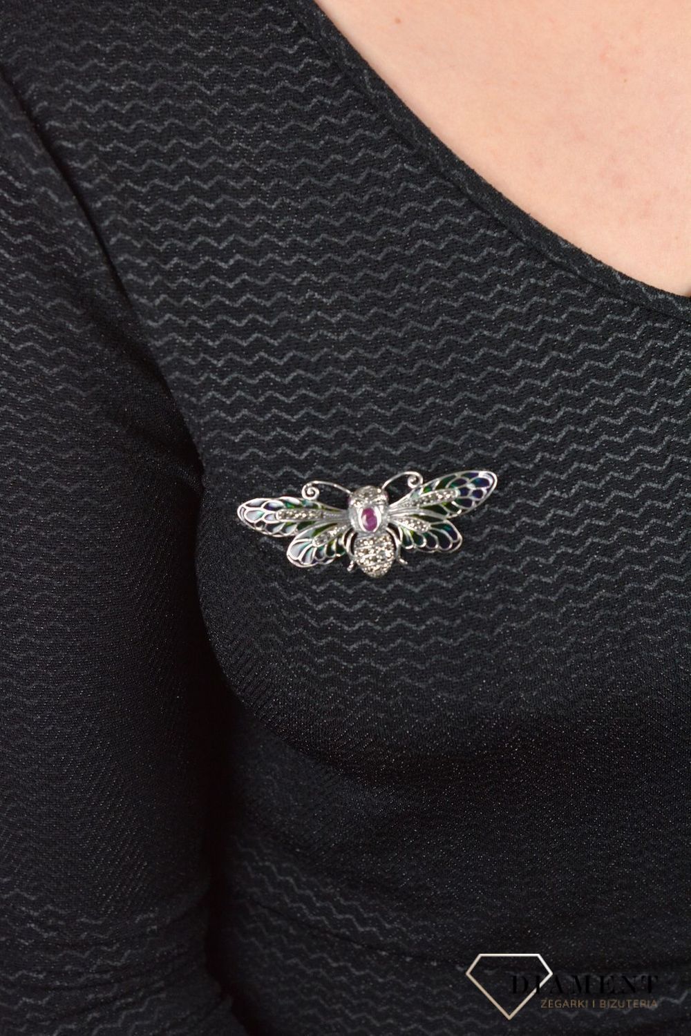 Broszka srebrna 'Kolorowa Ćma' DIA-BRO-3945-925.jpg
