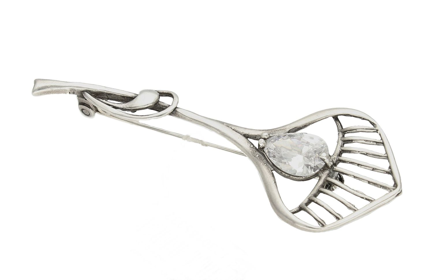 Srebrna broszka w kształcie liścia z cyrkonią DIA-BRO-5750-925h.jpg