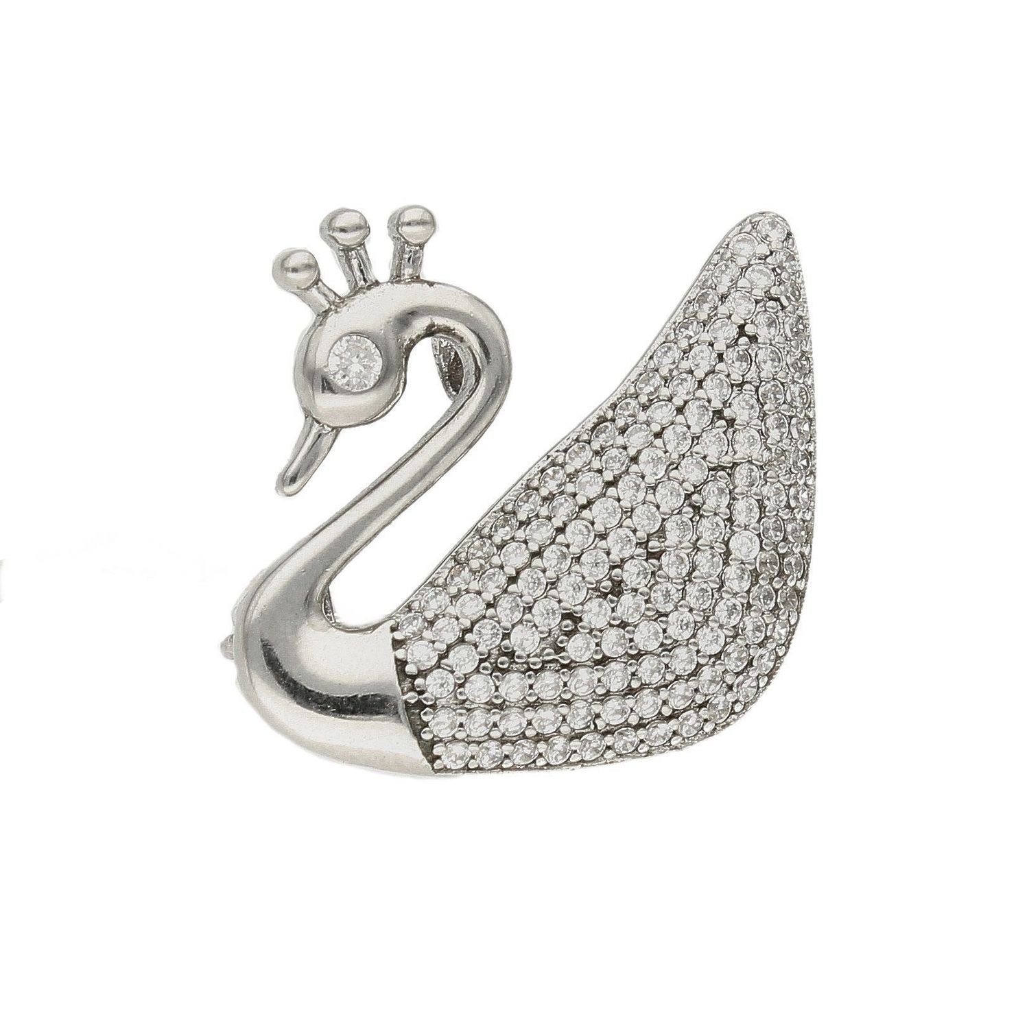 Srebrna broszka w kształcie łabędzie z białymi kamieniami DIA-BRO-5752-925.jpg