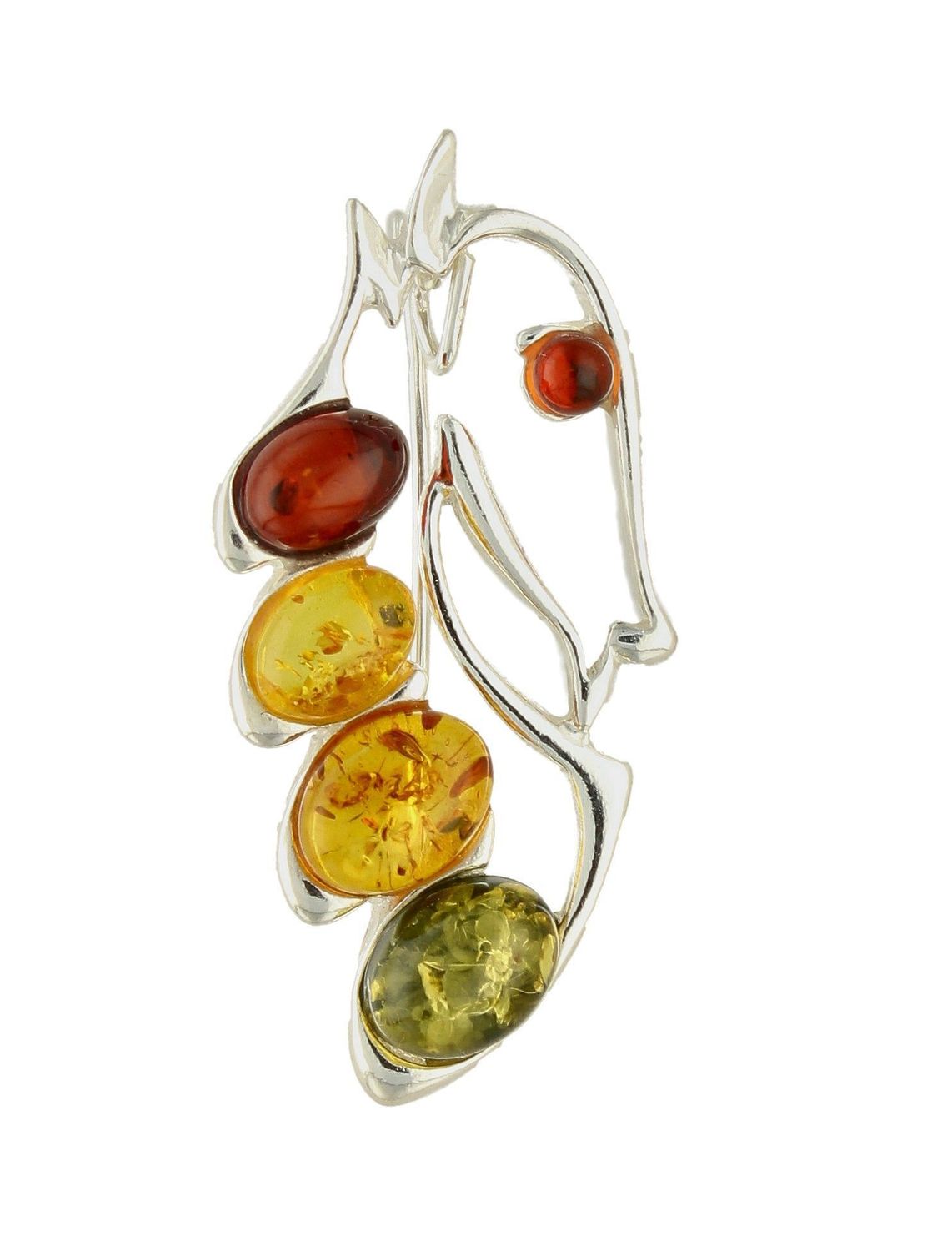Broszka w kształcie liścia z wielokolorowym bursztynem DIA-BRO-7063-925. Element kolekcji, w której główną rolę gra ponadczasowy wzór. Srebro jest kruszcem wprost uwielbianym przez kobiety (2).jpg