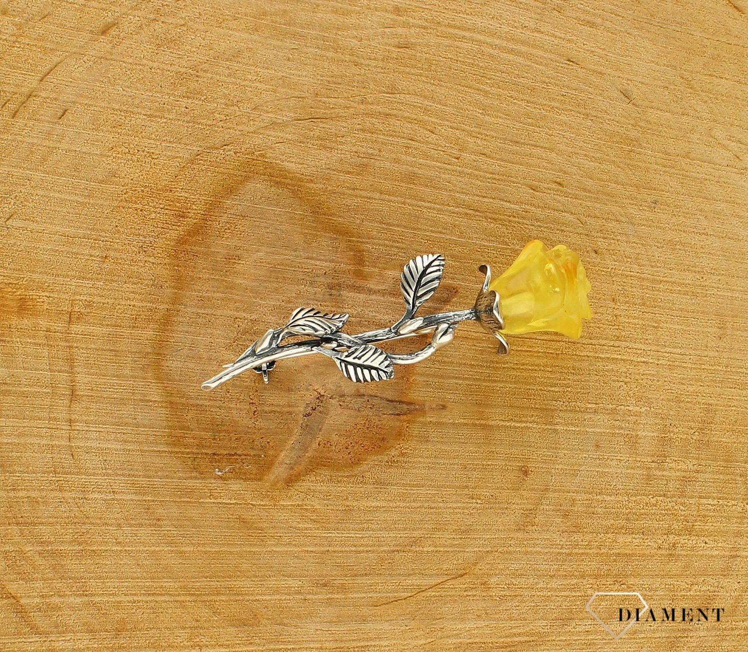 Srebrna broszka damska Róża Srebro i polski bursztyn DIA-BRO-9834-925dsd.jpg