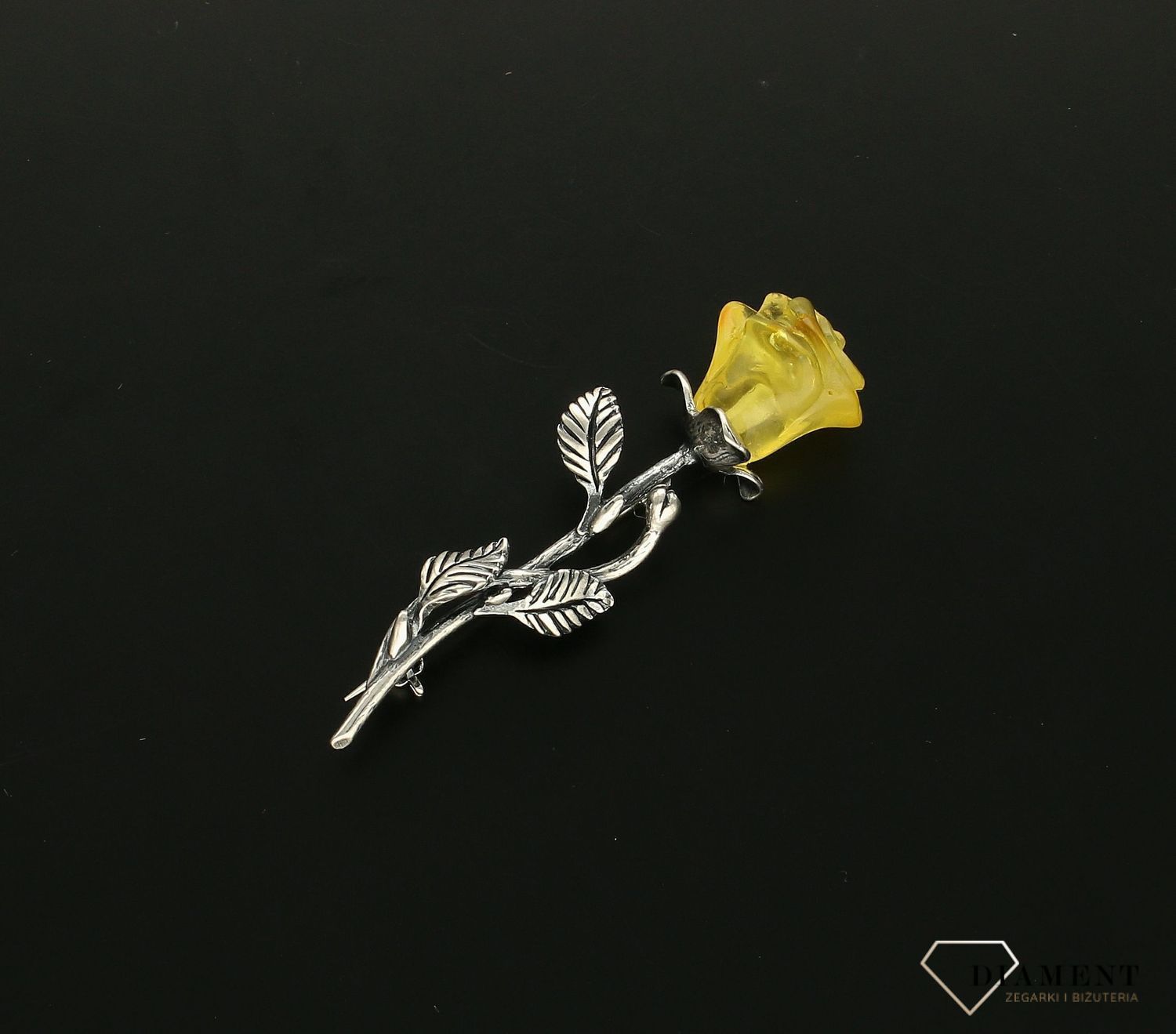 Srebrna broszka damska Róża Srebro i polski bursztyn DIA-BRO-9834-925dsd.jpg