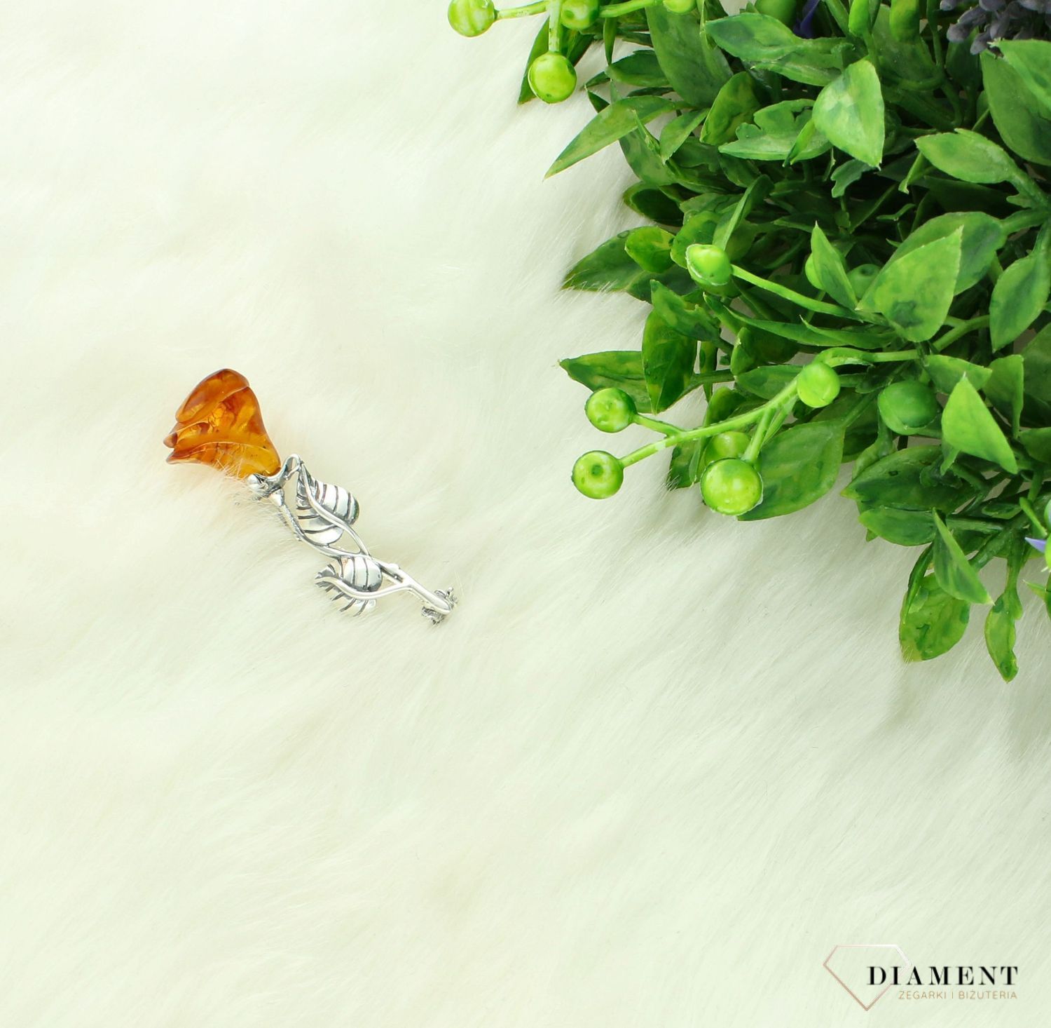 Srebrna broszka damska Róża Srebro i Bursztyn Bałtycki 4,5 cm DIA-BRO-9923-925xxxxx.jpg