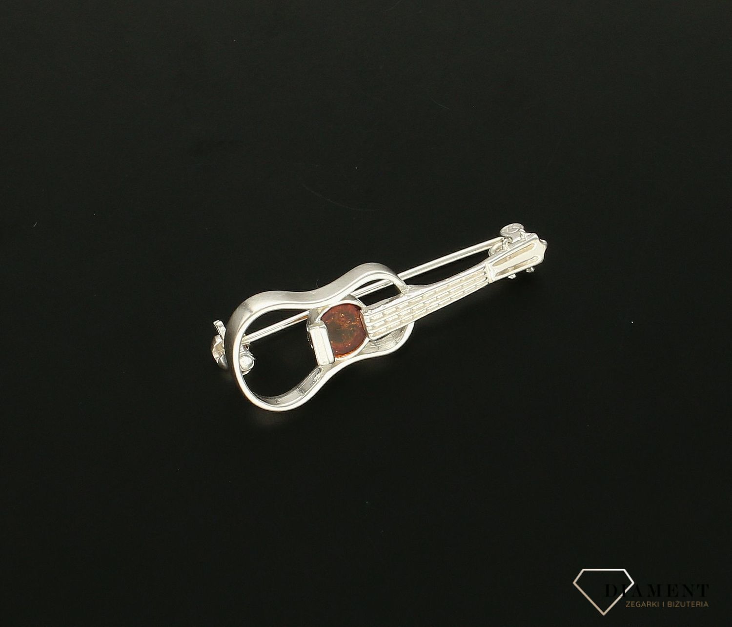 Srebrna broszka damska Gitara Srebro i Bursztyn Bałtycki DIA-BRO-GITARA-925as.jpg