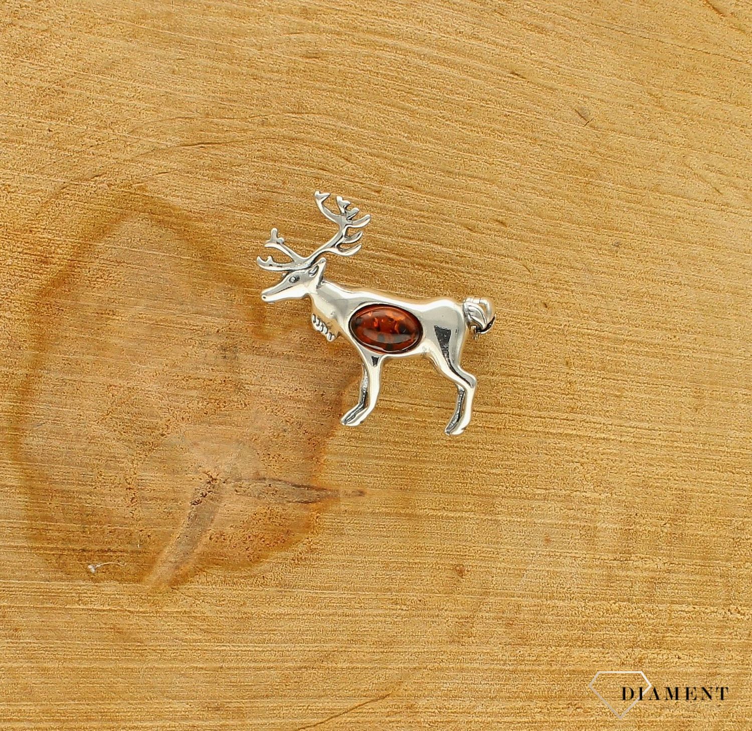 Srebrna broszka damska Jeleń Srebro i polski bursztyn  DIA-BRO-JELEŃ-925as.jpg