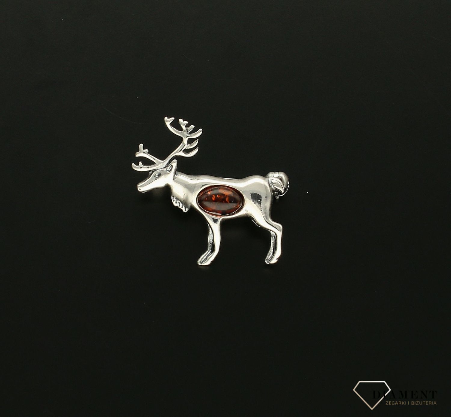 Srebrna broszka damska Jeleń Srebro i polski bursztyn  DIA-BRO-JELEŃ-925as.jpg
