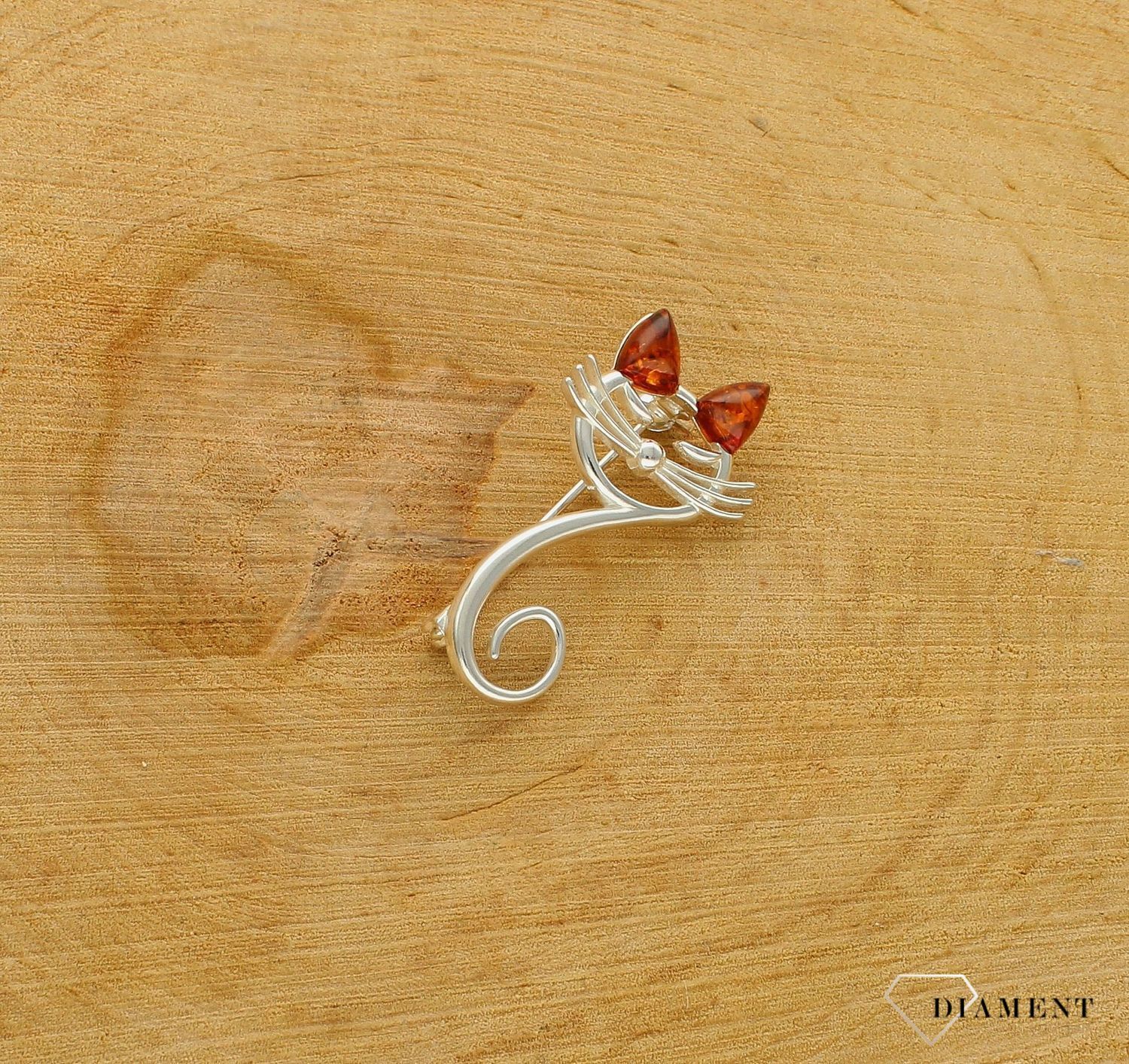 Srebrna broszka damska Urocza Kotka Srebro i Bursztyn Bałtycki DIA-BRO-KOTKA-925dds.jpg