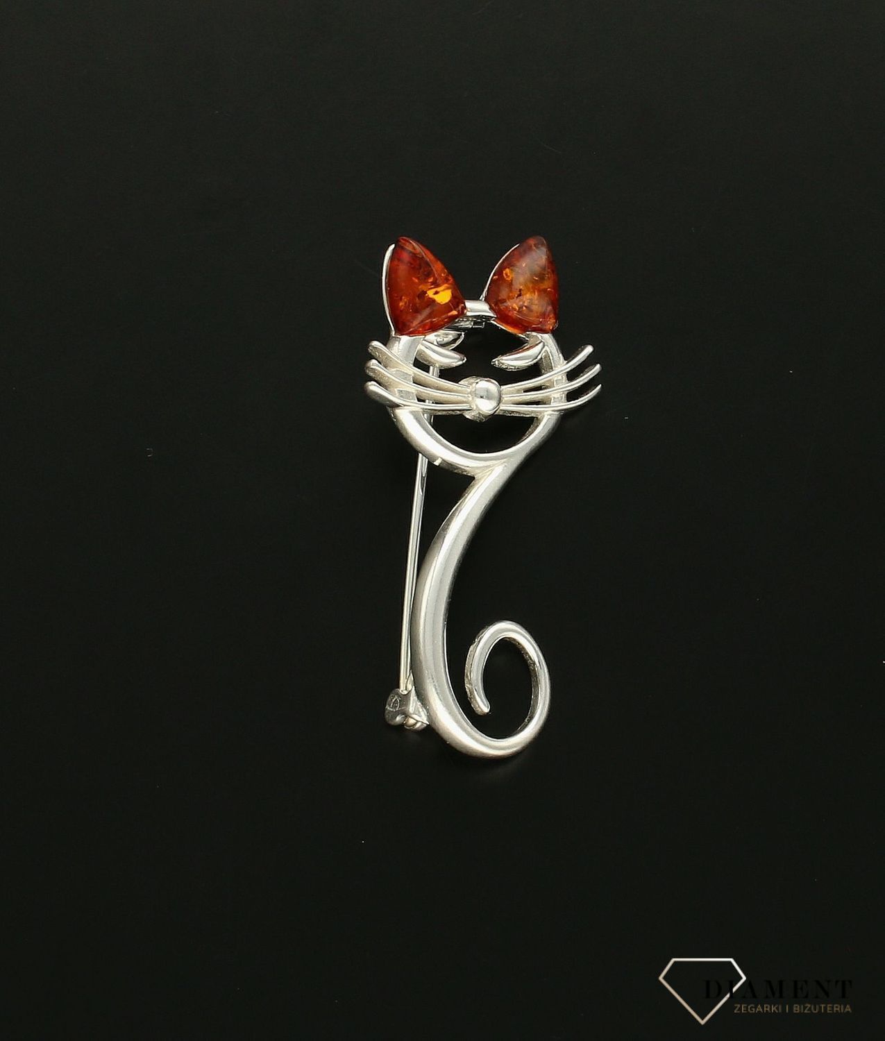 Srebrna broszka damska Urocza Kotka Srebro i Bursztyn Bałtycki DIA-BRO-KOTKA-925dds.jpg