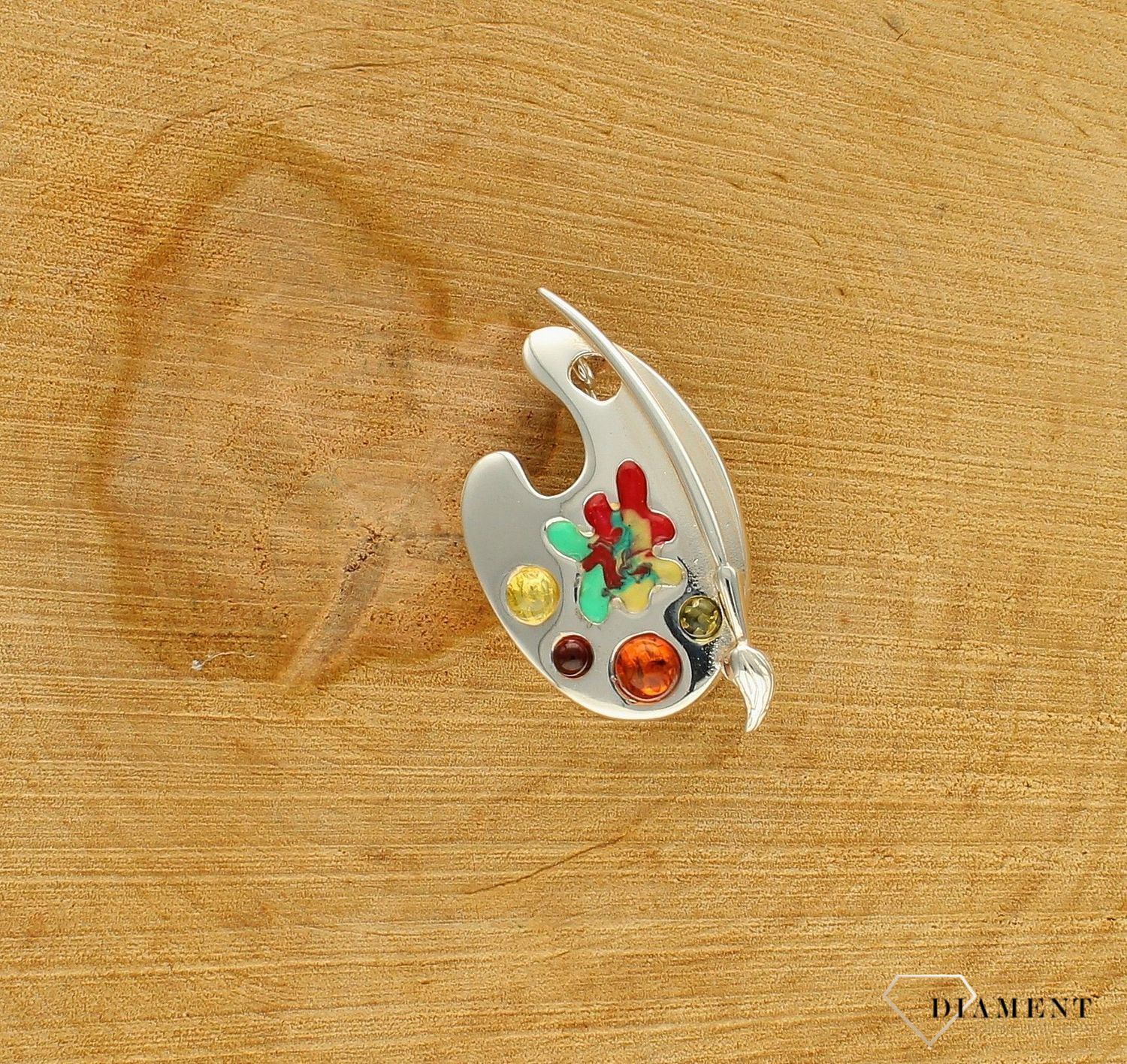 Srebrna broszka damska Paleta malarska Srebro i Bursztyn DIA-BRO-PALETA-MALARSKA-925sd.jpg