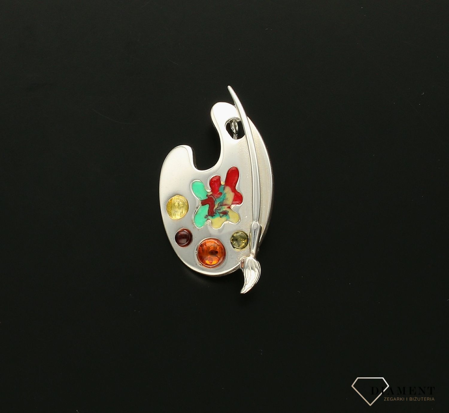 Srebrna broszka damska Paleta malarska Srebro i Bursztyn DIA-BRO-PALETA-MALARSKA-925sd.jpg