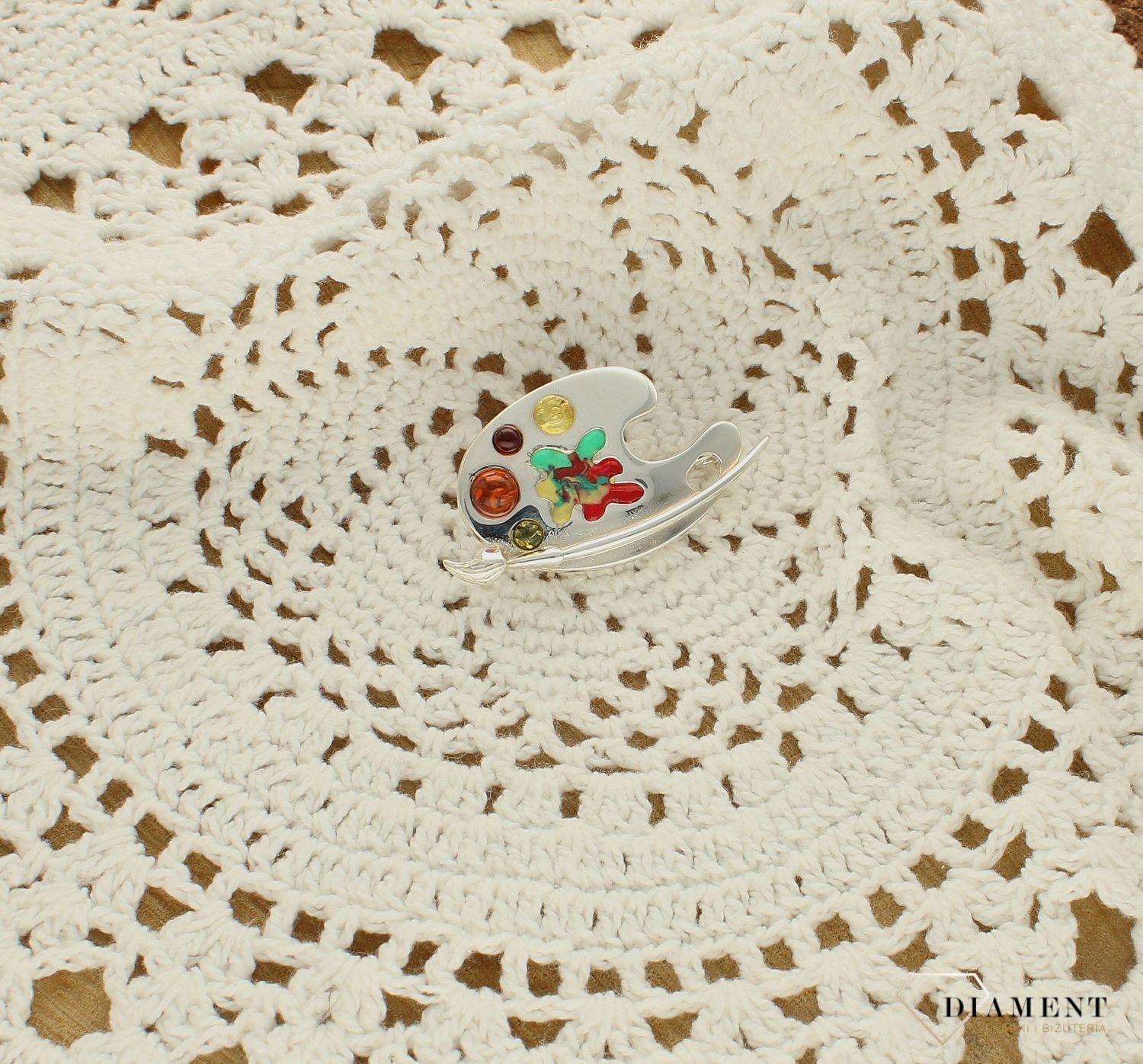 Srebrna broszka damska Paleta malarska Srebro i Bursztyn DIA-BRO-PALETA-MALARSKA-925sd.jpg