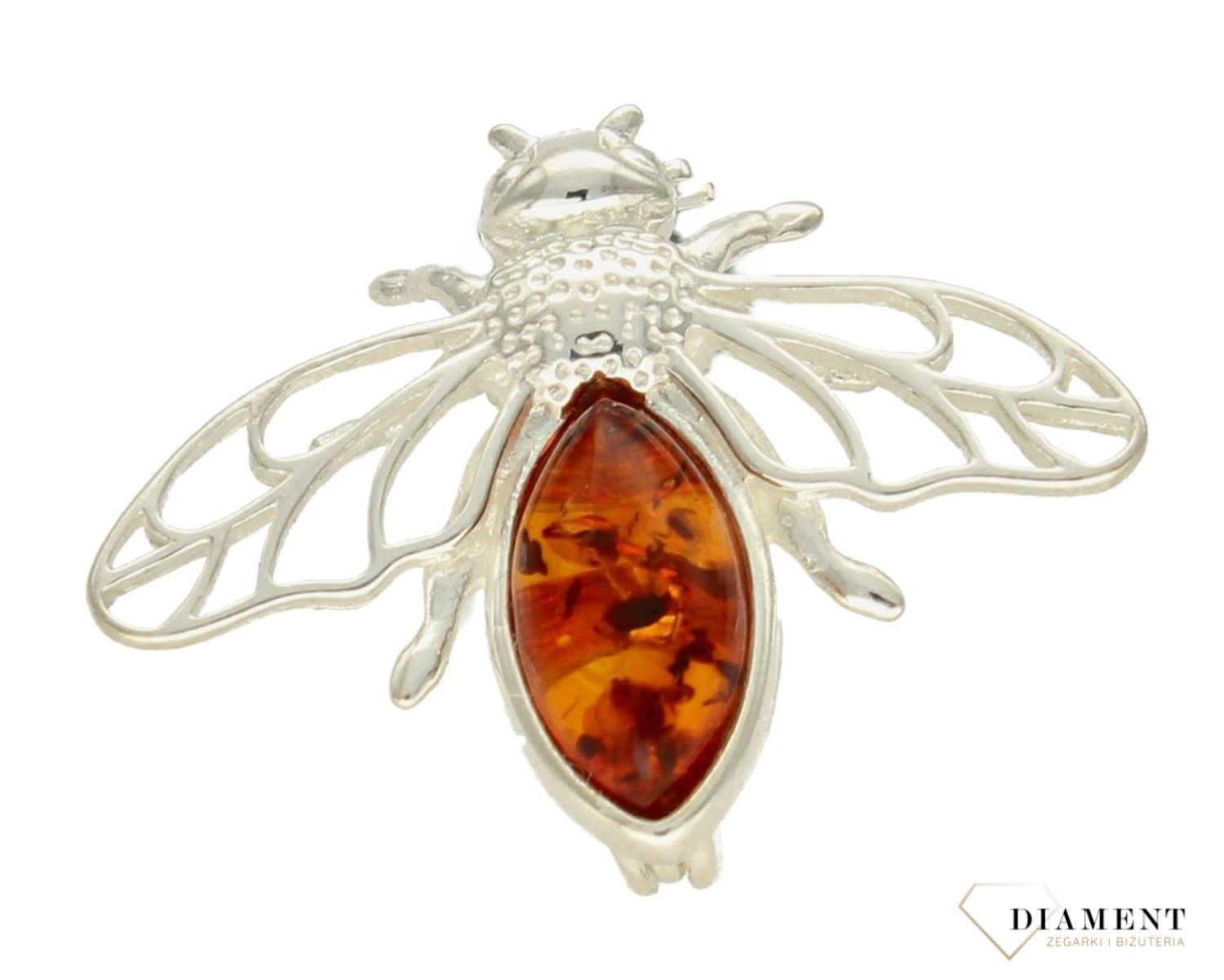 Srebrna broszka damska Pszczoła Srebro i polski bursztyn DIA-BRO-PSZCZOŁA-925ds.jpg