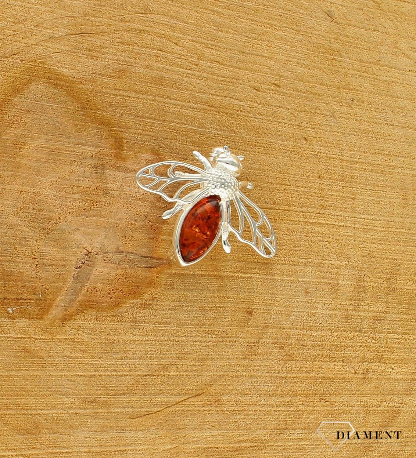 Srebrna broszka damska Pszczoła Srebro i polski bursztyn DIA-BRO-PSZCZOŁA-925ds.jpg