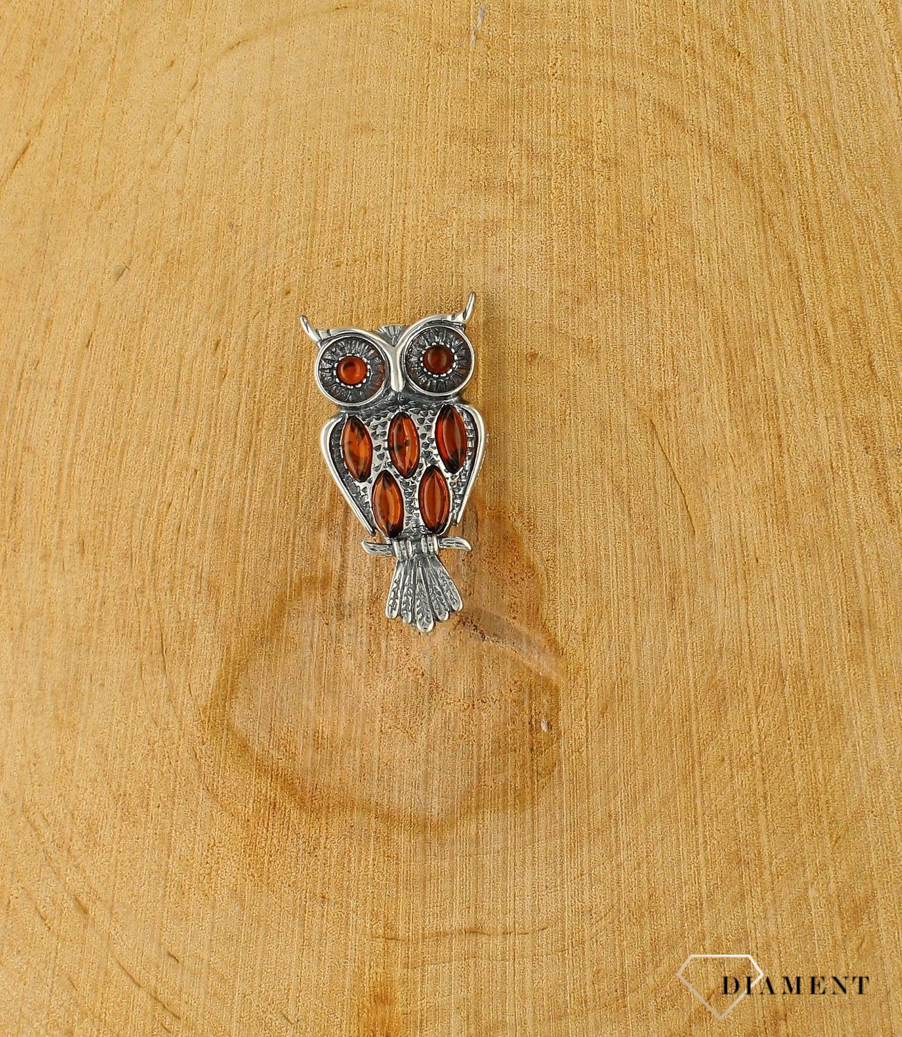 Srebrna broszka damska Sowa Srebro i polski bursztyn DIA-BRO-SOWA-925s.jpg