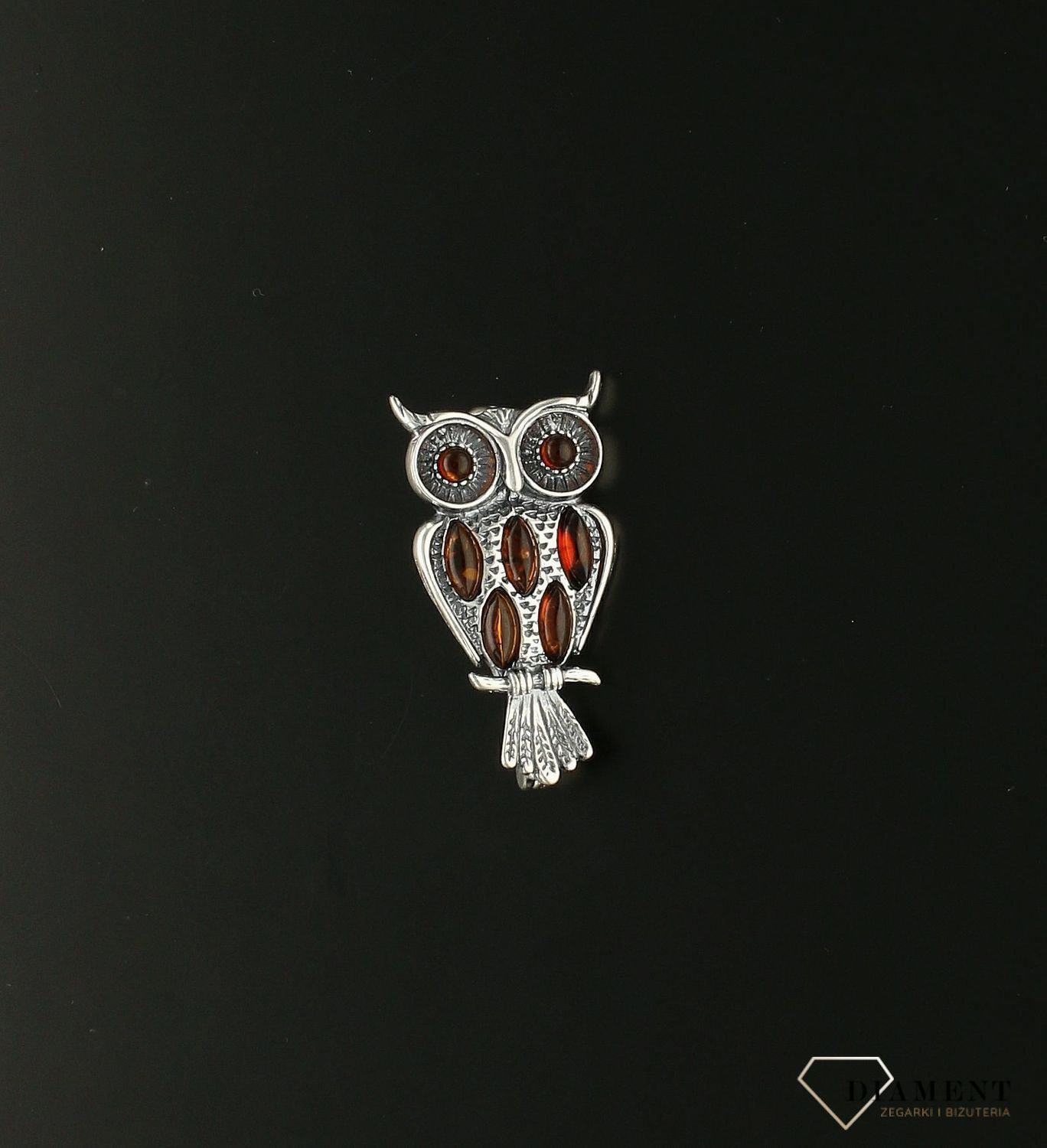 Srebrna broszka damska Sowa Srebro i polski bursztyn DIA-BRO-SOWA-925s.jpg