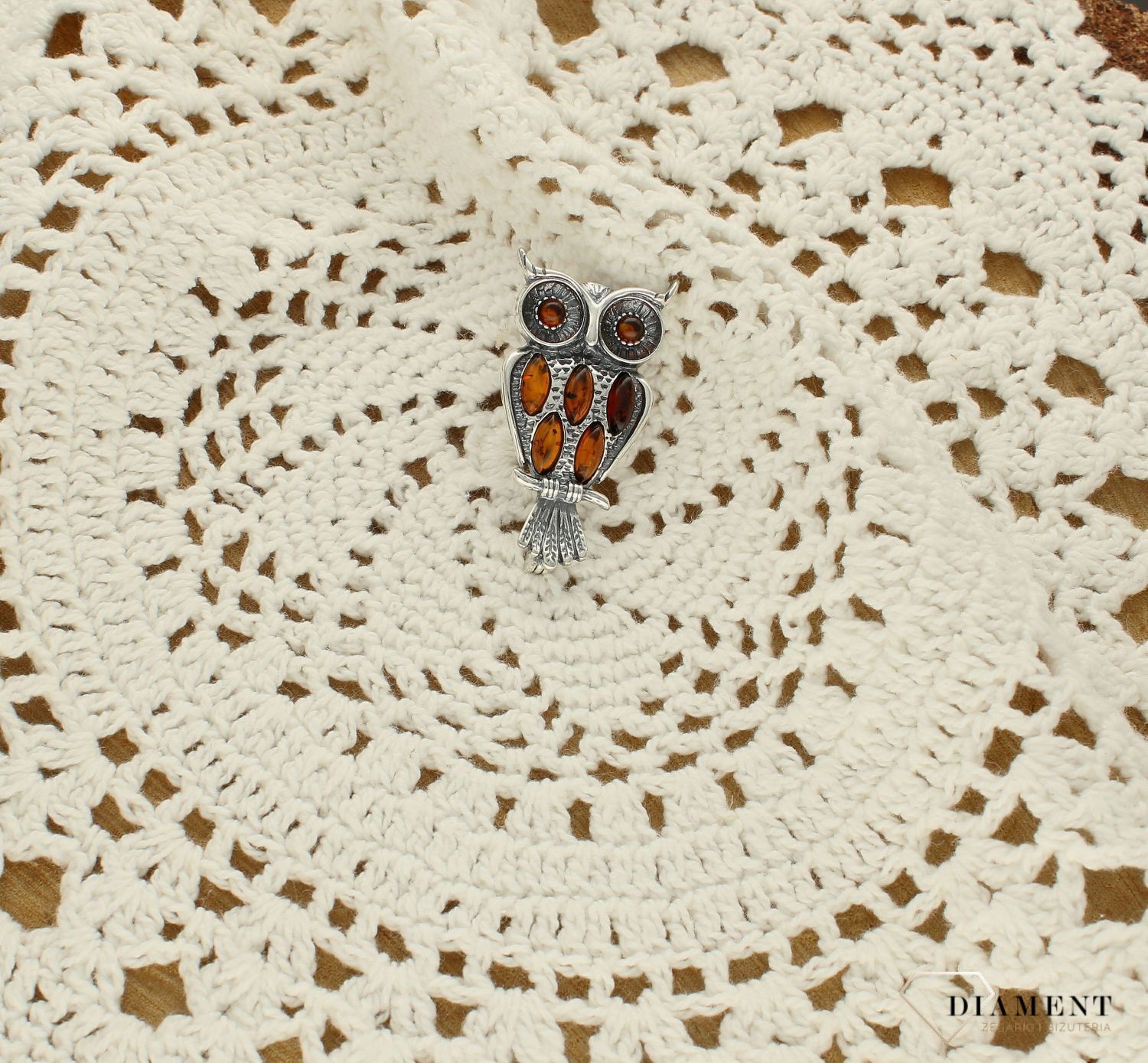Srebrna broszka damska Sowa Srebro i polski bursztyn DIA-BRO-SOWA-925s.jpg
