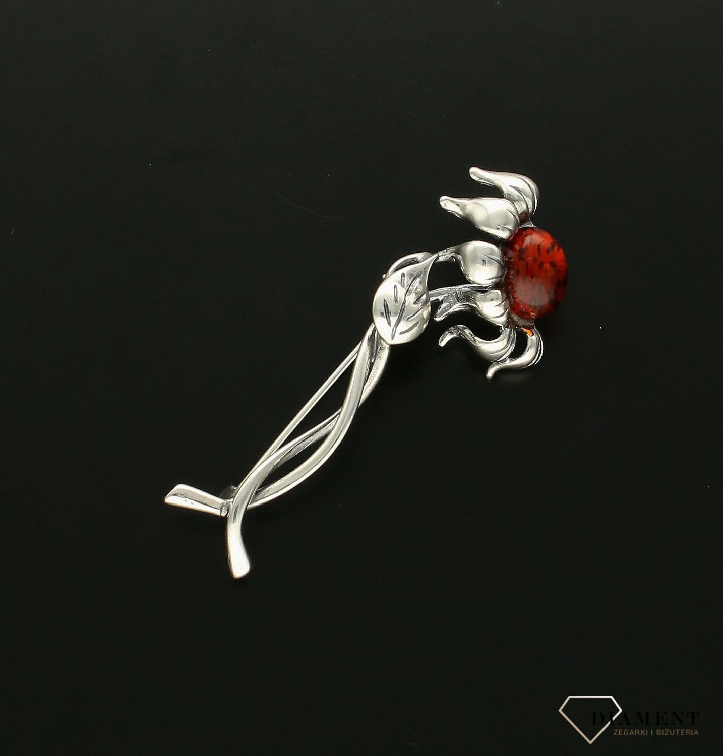 Srebrna broszka damska Słonecznik Srebro i polski bursztyn  DIA-BRO-SŁONECZNIK-925d.jpg