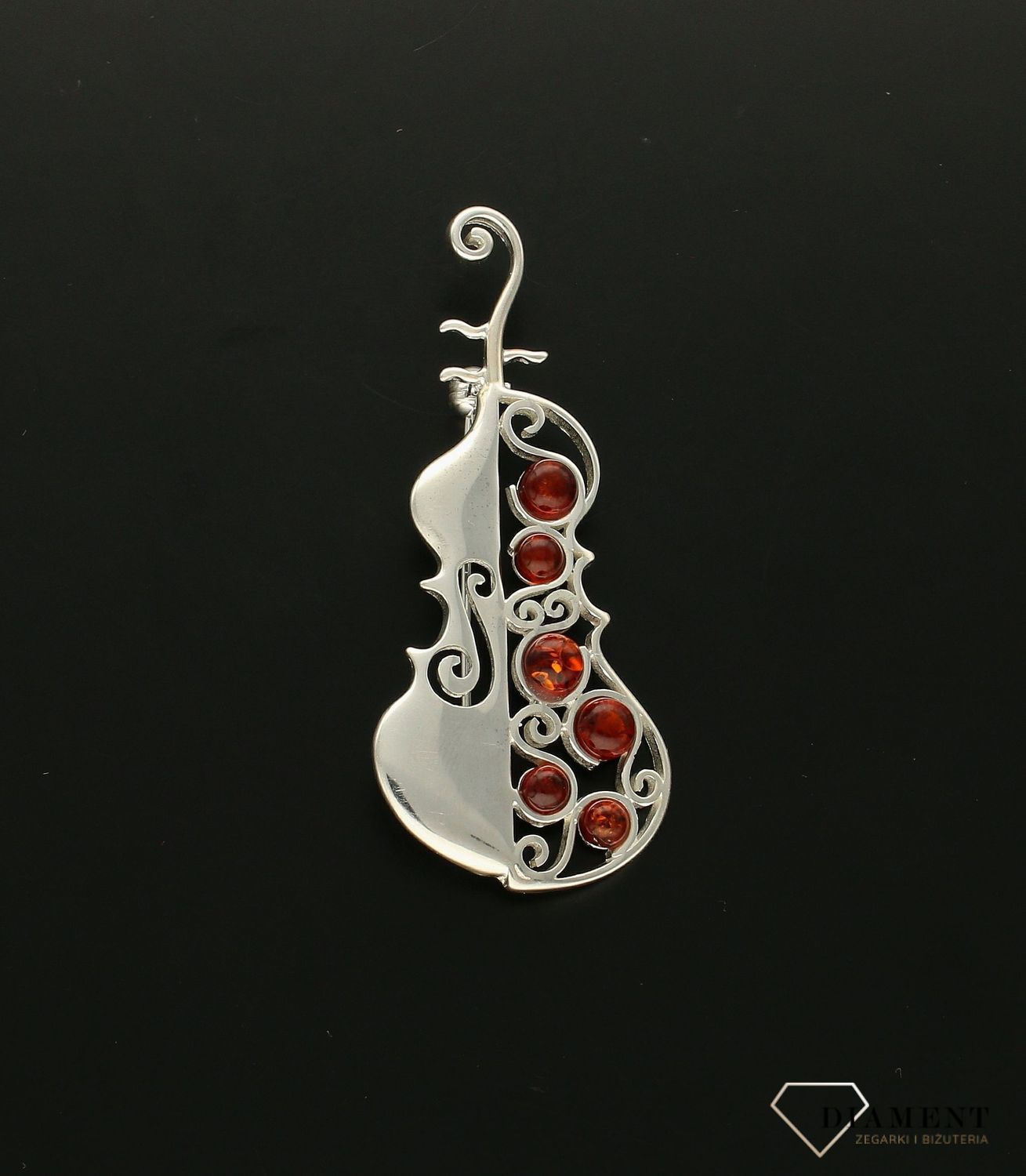 Srebrna broszka damska Wiolonczela Srebro i polski bursztyn DIA-BRO-WIOLONCZELA-925ds.jpg