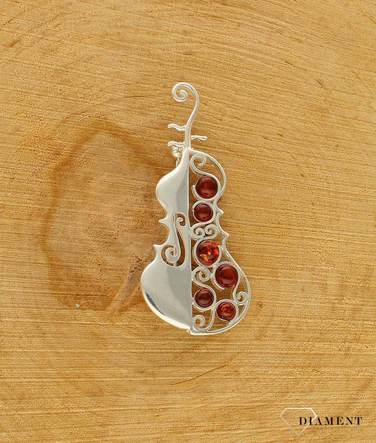 Srebrna broszka damska Wiolonczela Srebro i polski bursztyn DIA-BRO-WIOLONCZELA-925ds.jpg