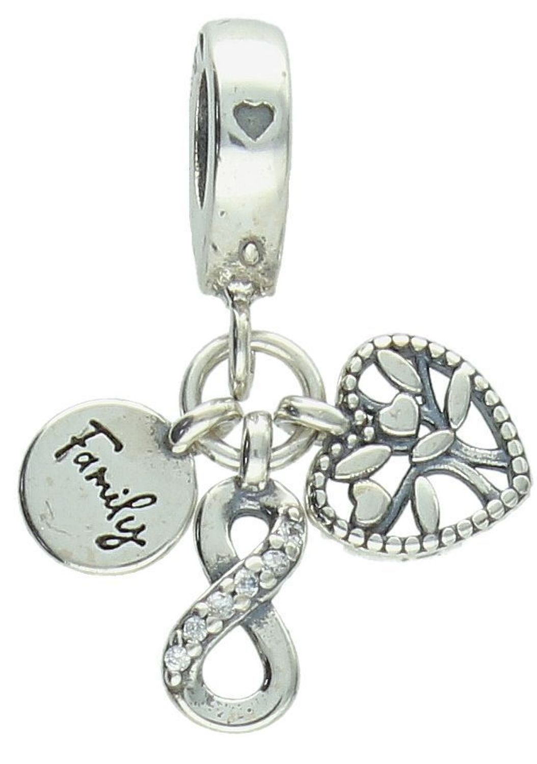 Charms Moments srebrny 925 wiszące serce, znak nieskończoności ''Family'' DIA-CHA-11716-925. Srebrny charms do bransoletki modułowej. Charms srebrny do bransoletki typu Pandora. 1.jpg