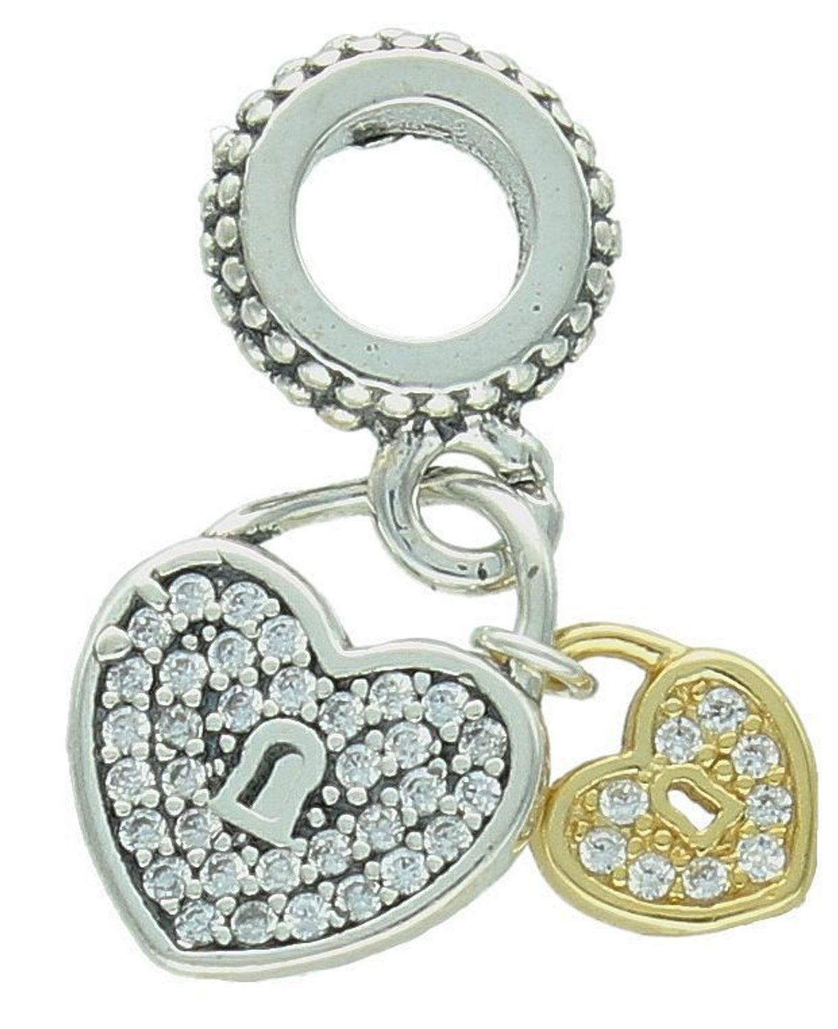 Charms Moments srebrny 925 wiszące serduszka srebrno-złote DIA-CHA-11718-925. Srebrny charms do bransoletki modułowej. Charms srebrny do bransoletki typu Pandora. Srebrny charms na prezent. 1.jpg