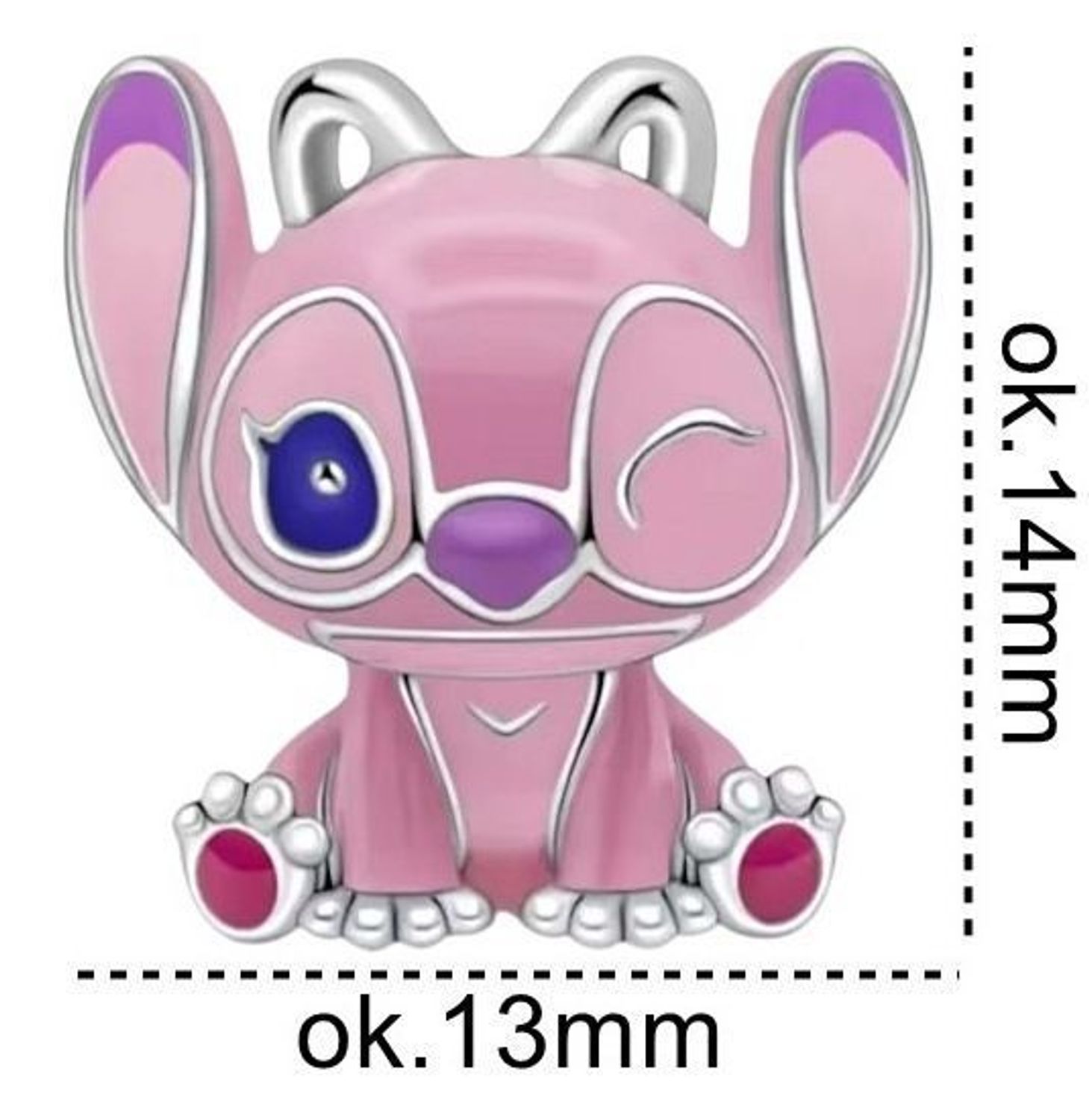 Zawieszka charms Angel z bajki „Lilo i Stitch”. Wykonana ze srebra rodowanego Ag 925, ozdobiona emalią w kolorze różu i fioletu. Uroczy prezent dla fana Disneya!2.jpg