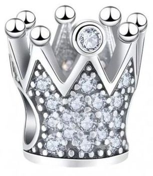 Zawieszka charms korona ze srebra rodowanego Ag 925 z białymi cyrkoniami. Symbol klasy i królewskiego stylu. Idealna do bransoletek modułowych.1.jpg