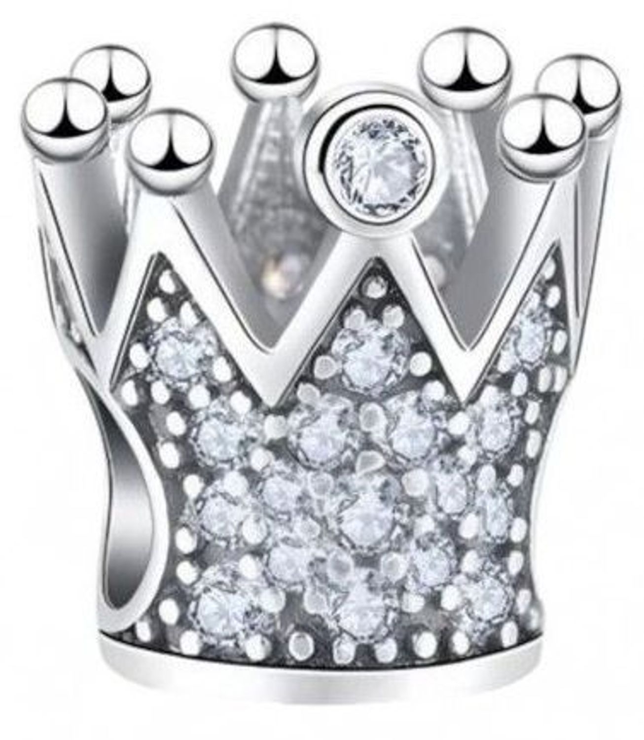 Zawieszka charms korona ze srebra rodowanego Ag 925 z białymi cyrkoniami. Symbol klasy i królewskiego stylu. Idealna do bransoletek modułowych.1.jpg