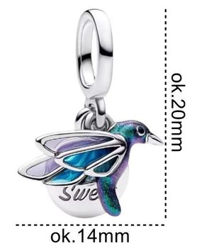 Srebrna zawieszka charms Ag 925 w kształcie kolorowego kolibra z napisem „Life is sweet”. Pozłacana, zdobiona emalią fioletowo-niebieską, waga 2 g, idealna do bransoletek i naszyjników.2.jpg