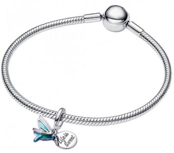Srebrna zawieszka charms Ag 925 w kształcie kolorowego kolibra z napisem „Life is sweet”. Pozłacana, zdobiona emalią fioletowo-niebieską, waga 2 g, idealna do bransoletek i naszyjników.3.jpg