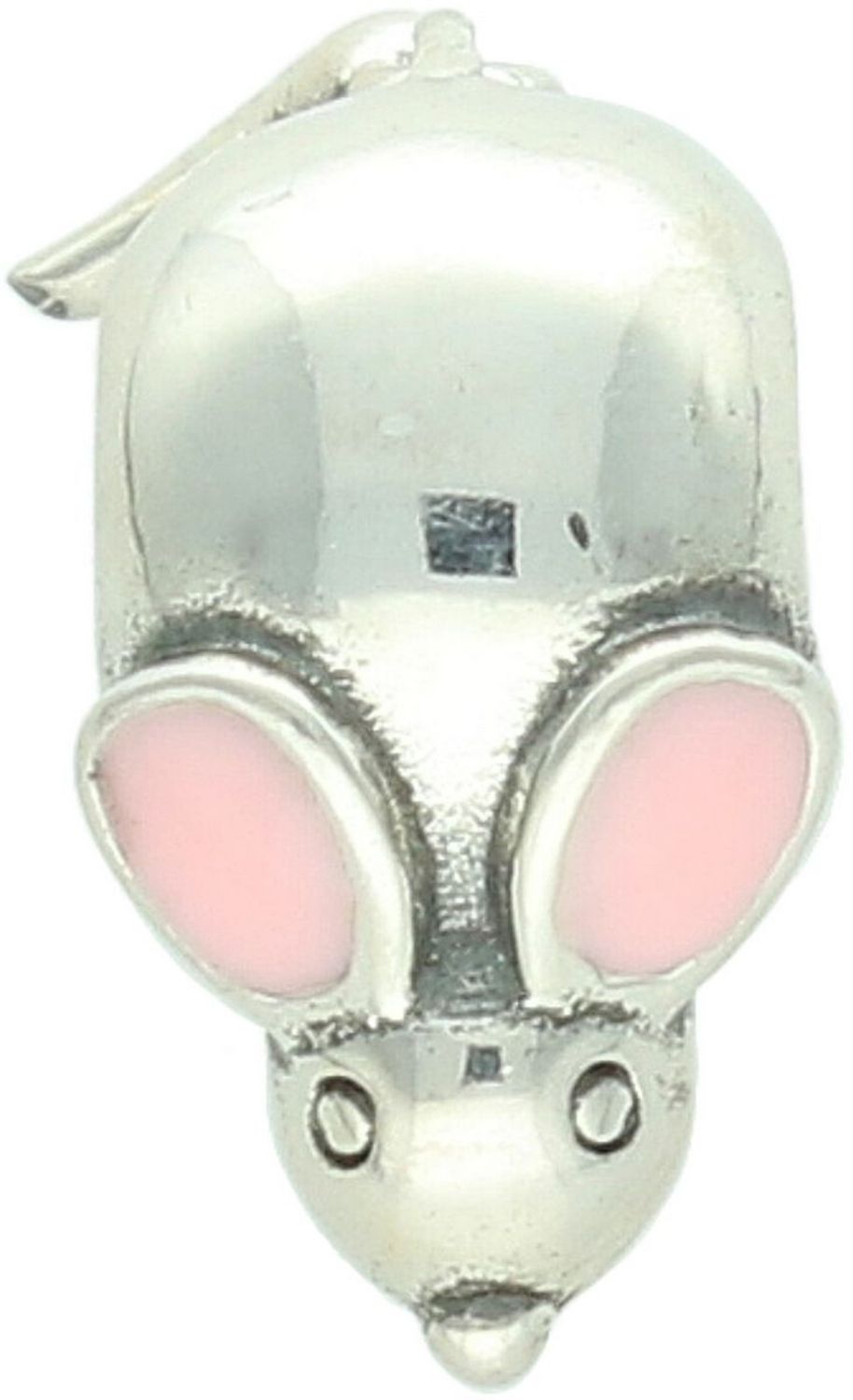 Uroczy charms srebrny 925 w kształcie myszki z różowymi uszami z emalii. Wymiary 1,5×0,8 cm, waga 2,00 g. Idealny do bransoletki lub na prezent.2.jpg