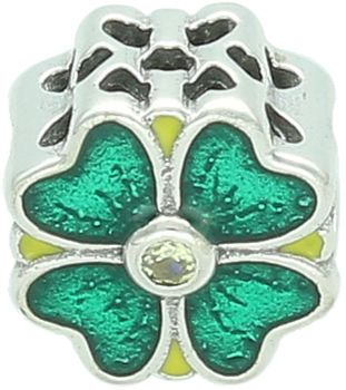 Uroczy charms srebrny 925 w kształcie koniczynki, zdobiony zieloną emalią. Wielkość 1 cm, waga 2,30 g. Idealny dodatek do bransoletki lub prezent.1.jpg