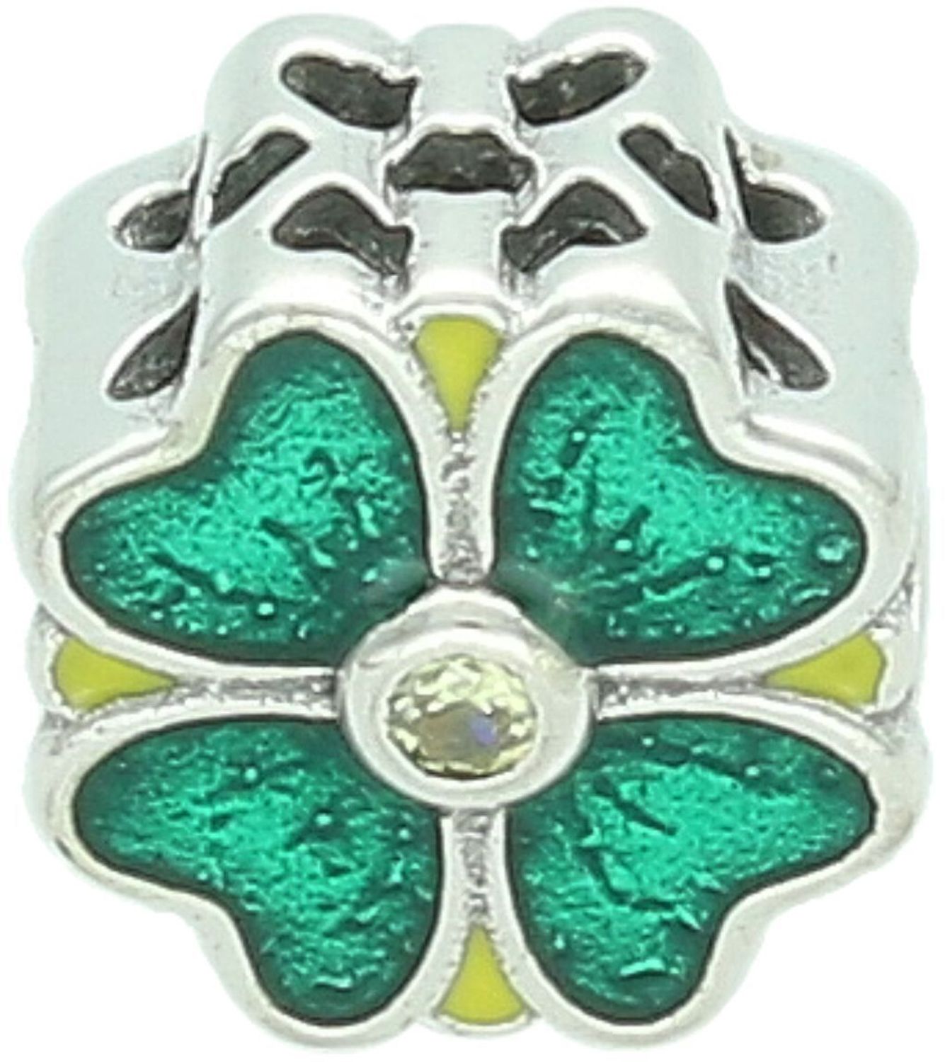 Uroczy charms srebrny 925 w kształcie koniczynki, zdobiony zieloną emalią. Wielkość 1 cm, waga 2,30 g. Idealny dodatek do bransoletki lub prezent.1.jpg