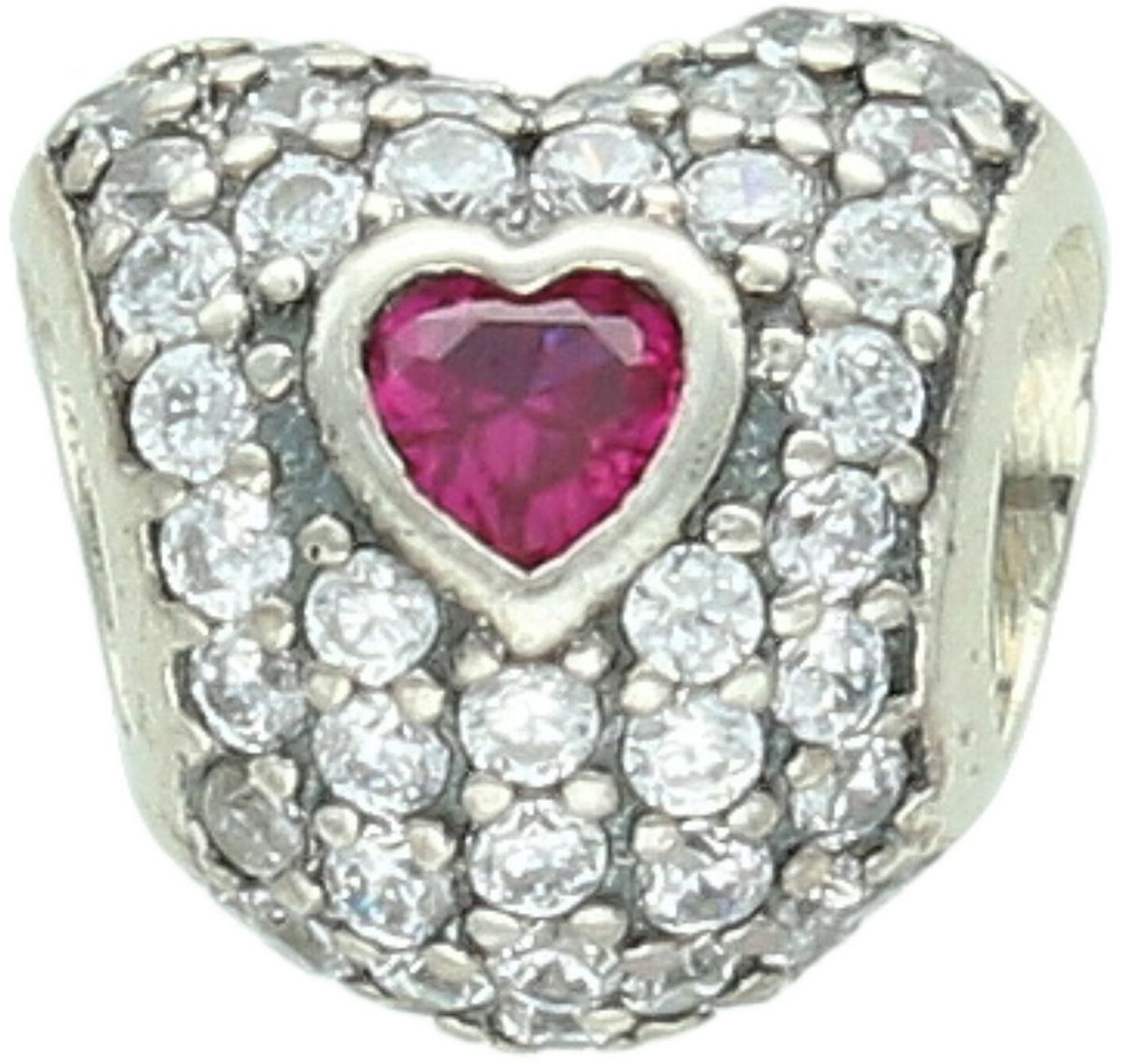 Uroczy charms srebrny próby 925 w kształcie serca zdobiony różową i białymi cyrkoniami. Symbol miłości i elegancji. Waga 1,80 g, wielkość 1,0 cm.1.jpg