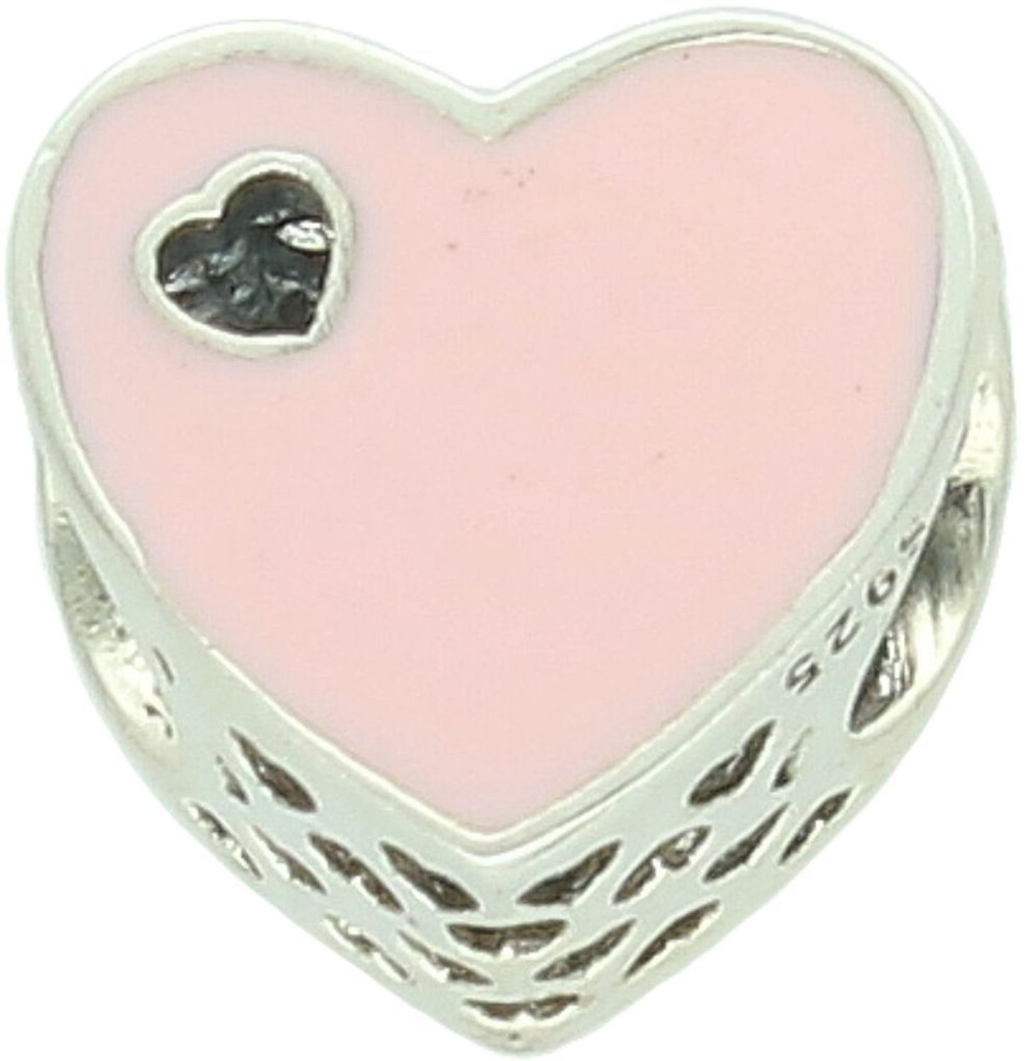 Uroczy charms srebrny 925 w kształcie serca, zdobiony różową emalią. Wielkość 1 cm, waga 1,6 g. Idealny dodatek do bransoletki i prezent.1.jpg