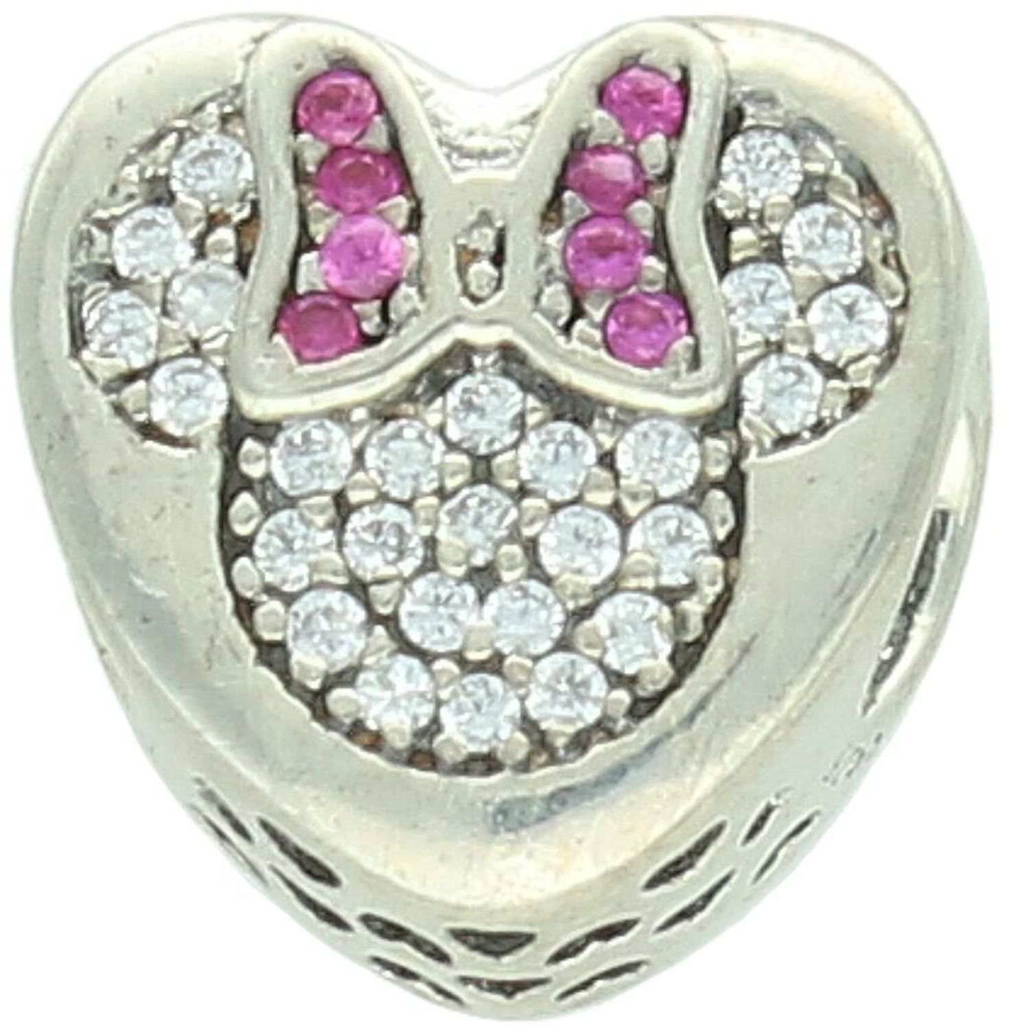 Uroczy charms srebrny 925 w kształcie serca, zdobiony Myszką Miki i cyrkoniami. Wielkość 1 cm, waga 2,30 g. Idealny dodatek do bransoletki lub prezent.1.jpg