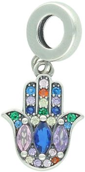 Srebrny charms 925 w kształcie ręki Fatimy 🧿 z kolorową cyrkonią. Wymiary 2,4×1,0 cm, waga 1,50 g. Symbol szczęścia i ochrony w eleganckiej formie.1.jpg