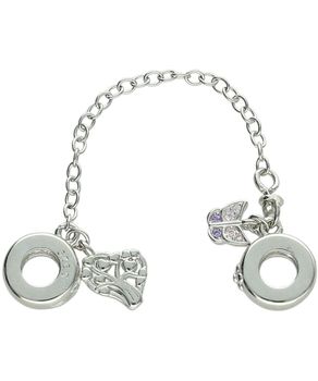 Łańcuszek zabezpieczający srebro 925 z wiszącym serduszkiem i motylkiem zdobionym cyrkoniami. Funkcjonalny i elegancki dodatek do bransoletek modułowych.1.jpg