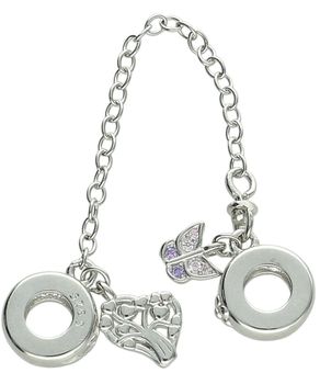 Łańcuszek zabezpieczający srebro 925 z wiszącym serduszkiem i motylkiem zdobionym cyrkoniami. Funkcjonalny i elegancki dodatek do bransoletek modułowych.2.jpg