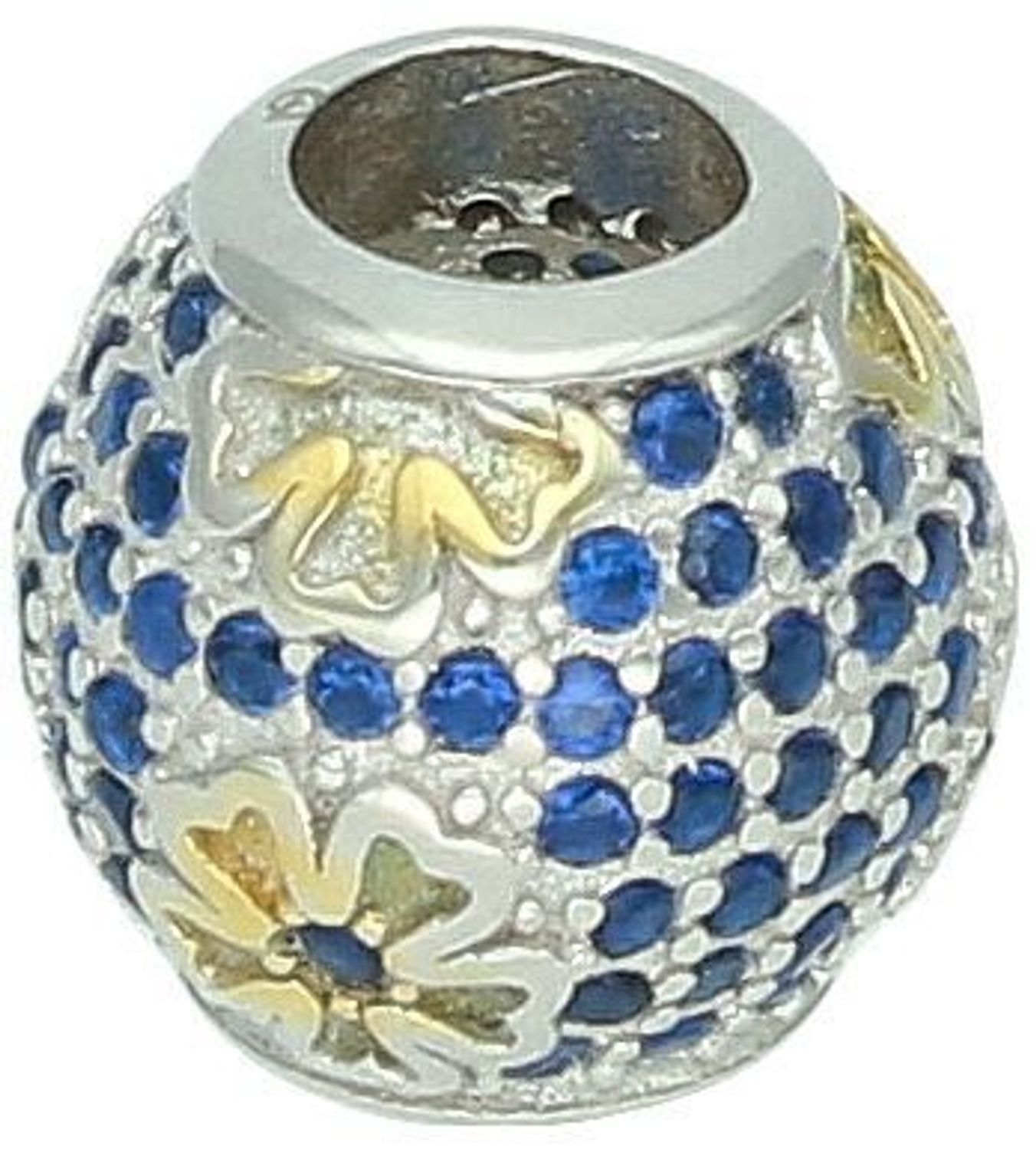 Charms srebrny typu Pandorka próba 925, granatowe cyrkonie z pozłacanymi koniczynkami DIA-CHA-1836-925 1.jpg