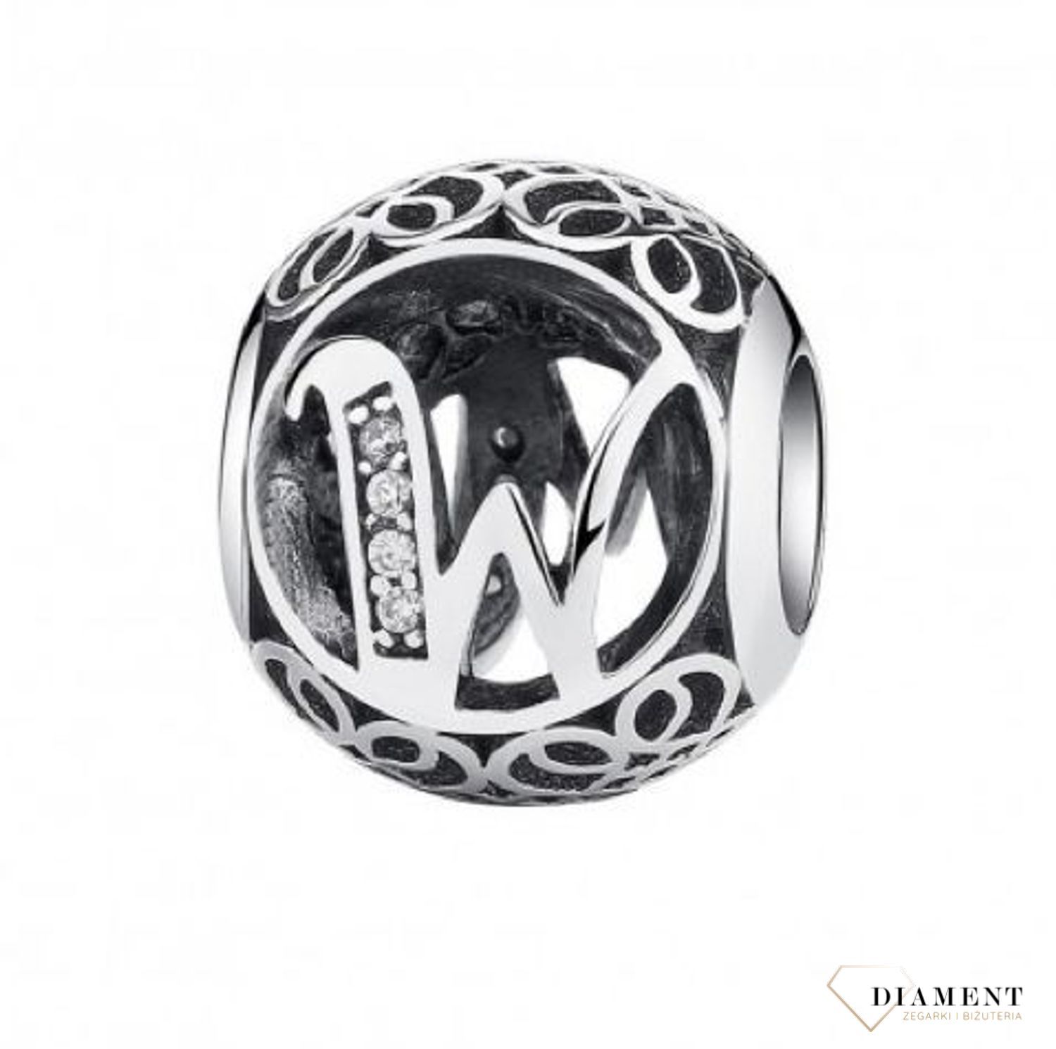Charms Moments Okrągły Literka W DIA-CHA-3749W-925www.jpg