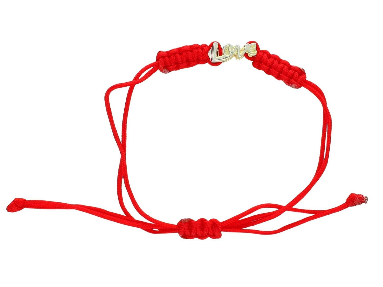 Delikatna bransoletka srebrna 925 pozłacana z napisem „Love” na czerwonym sznurku. Regulowane zapięcie ściągane, lekka i romantyczna, waga 1,20 g.1.jpg