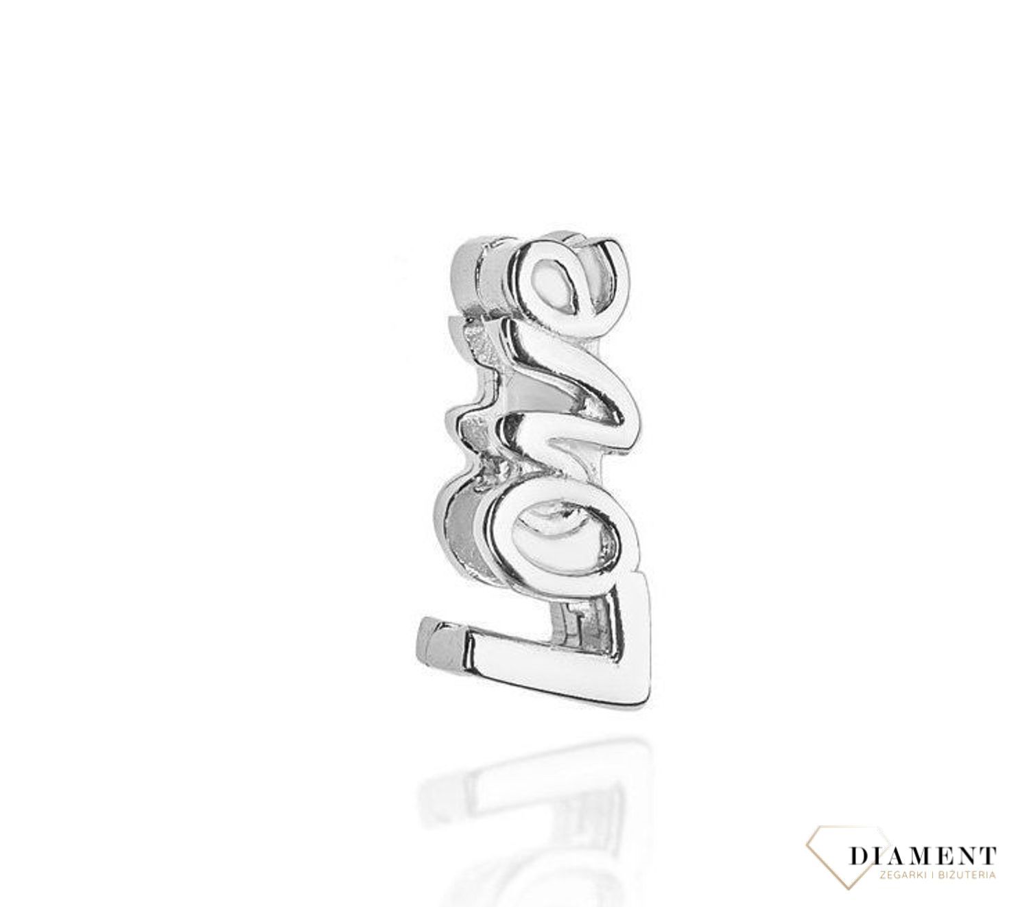 Srebrna wąska zawieszka, typu Charms - klips Love. Stwórz własną, wyjątkową bransoletkę.jpg