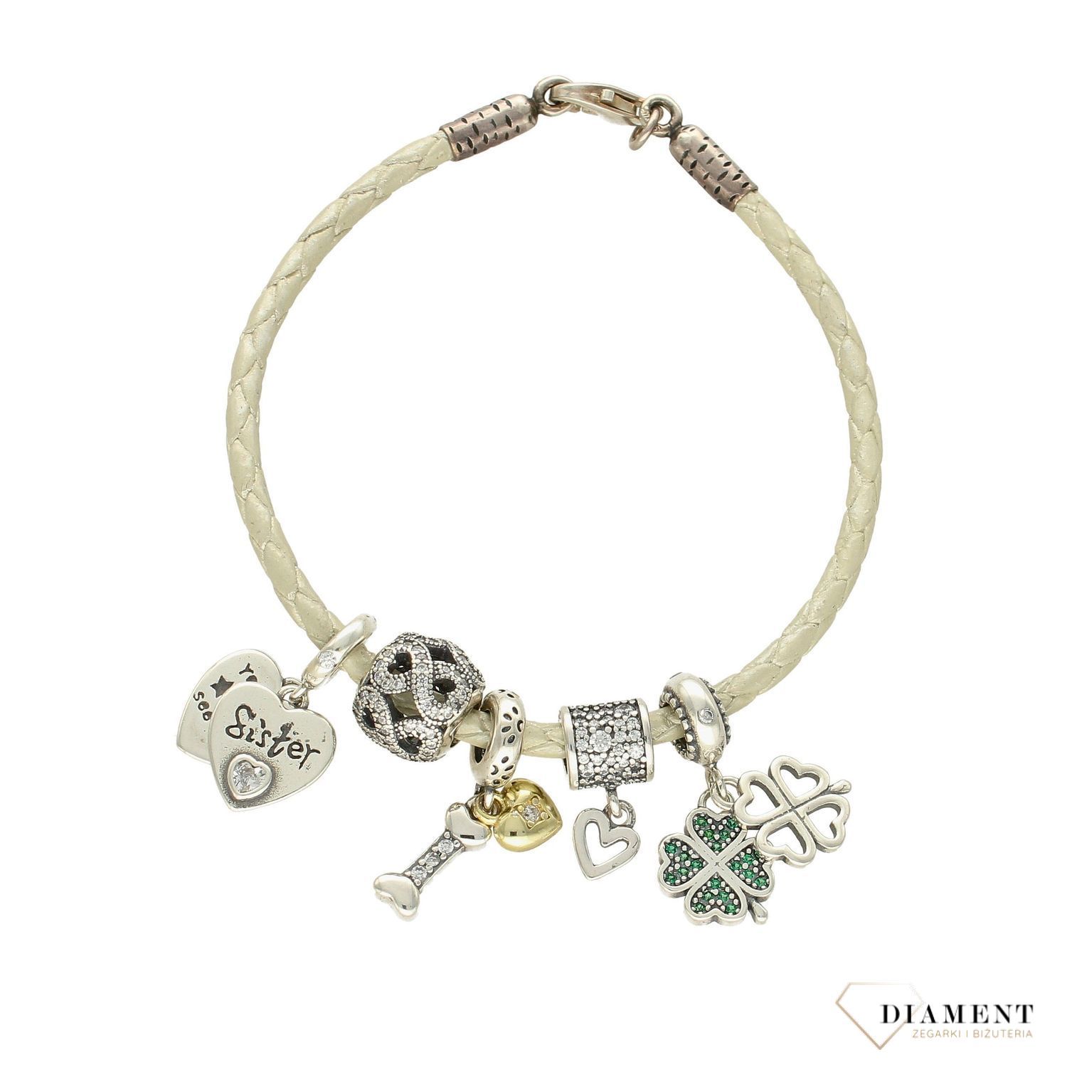 Modny charms do bransoletki z wiszącym sercem z napisem Sister. Ponadczasowa biżuteria w formie charmsów do bransoletki, pozwalająca każdej kobiecie skomponować bransoletkę wedle własnych upodobań. (3).jpg