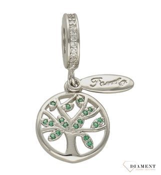 Modny charms do bransoletki okrągły z zawieszką drzewko szczęścia z zieloną cyrkonią. Ponadczasowa biżuteria w formie charmsów do bransoletki, pozwalająca każdej kobiecie skomponować bransoletkę wedle wła (3).jpg