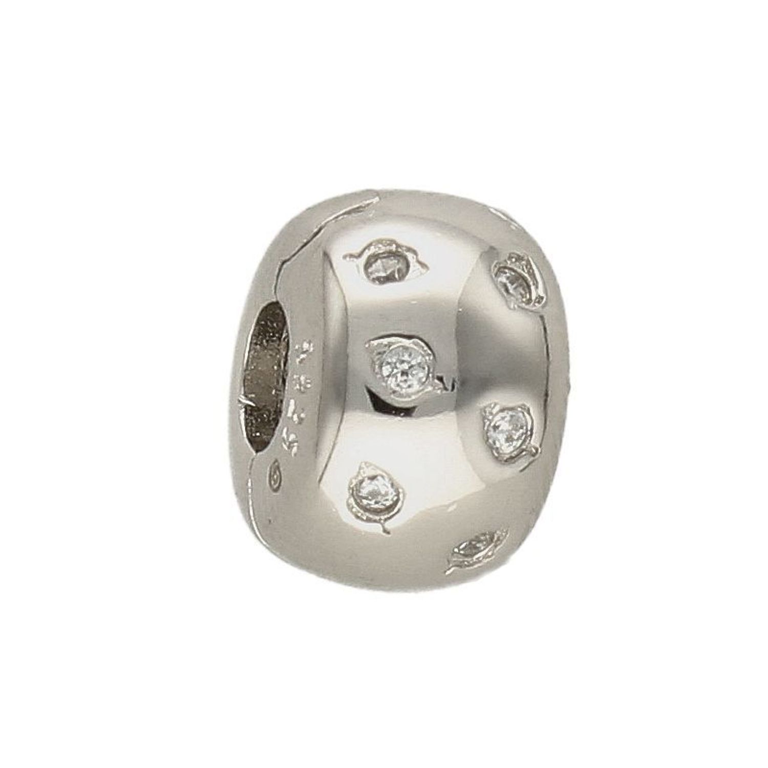 Modny charms klips do bransoletki okrągły ozdobiony cyrkonią. Ponadczasowa biżuteria w formie charmsów do bransoletki, pozwalająca każdej kobiecie skomponować bransoletkę wedle własnych upodobań..jpg