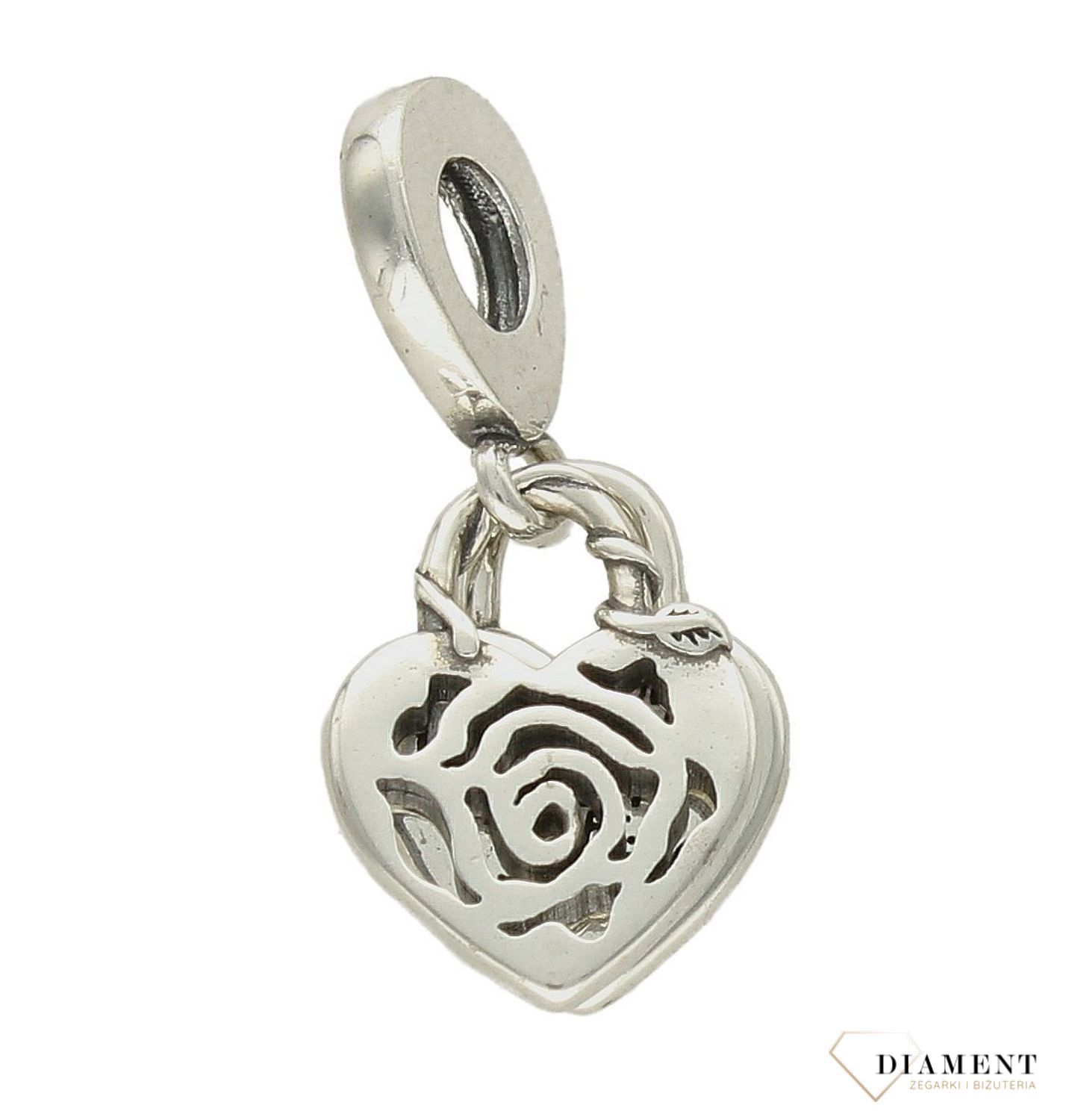 Modny charms do bransoletki z wiszącym sercem I love you z różą. Ponadczasowa biżuteria w formie charmsów do bransoletki, pozwalająca każdej kobiecie skomponować bransoletkę wedle własnych upodobań, (2).jpg