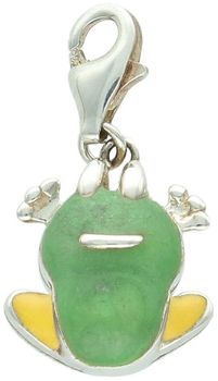 Srebrna zawieszka charms żabka z kolorową emalią – próba 925, 2,58 g. Długość 2,5 cm, szerokość 1,3 cm. Zapięcie na karabińczyk. Idealna do bransoletki modułowej lub łańcuszka.1.jpg